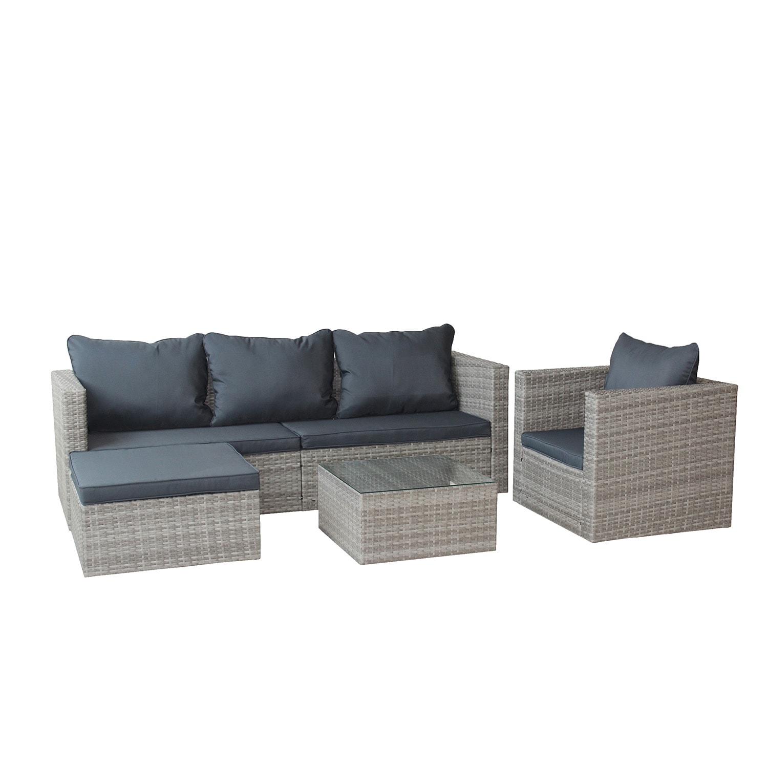 SINOFURN SYA690026GY 4 -Piece Rattan Patio Sofa Conversation Set with Gray Cushions