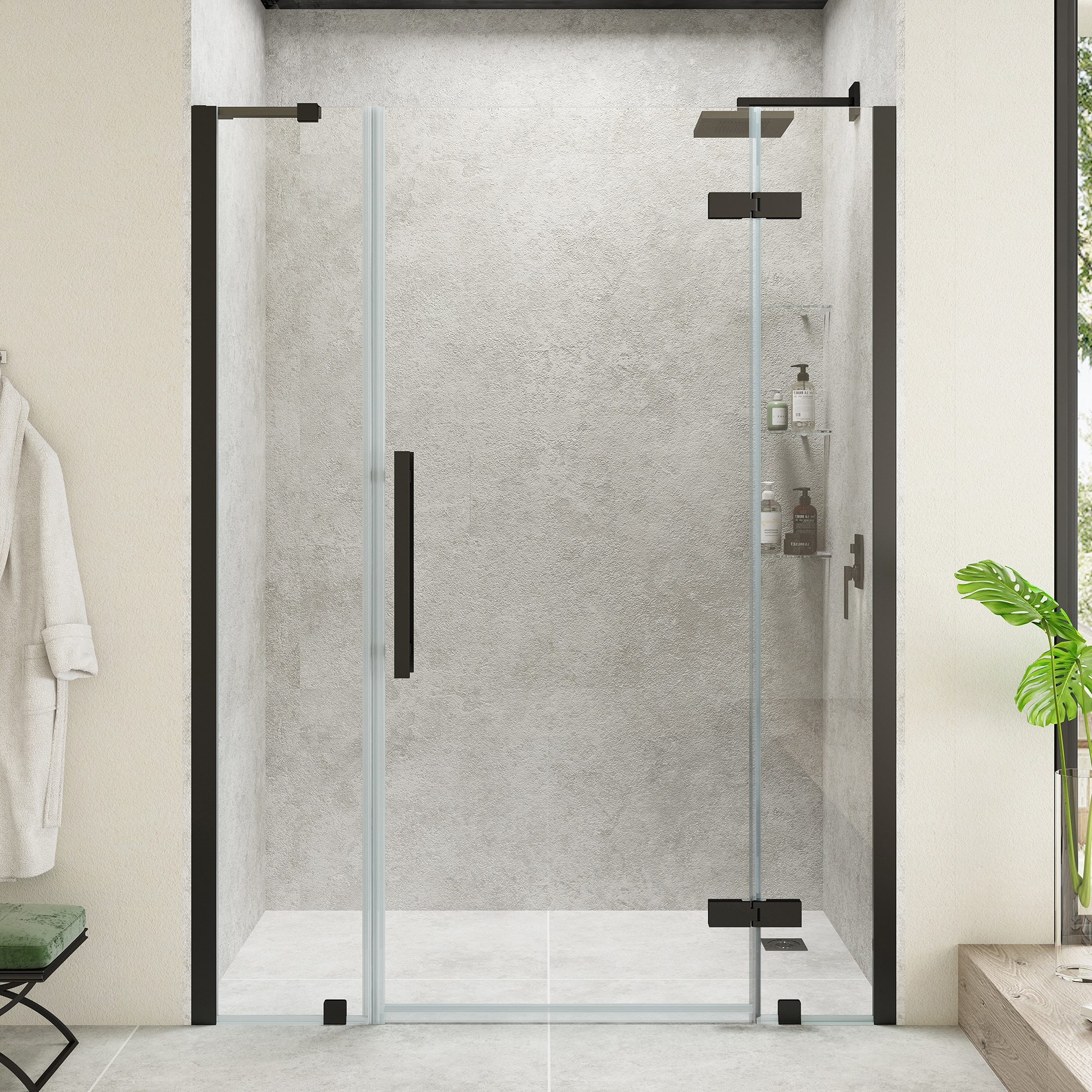 OVE Decors 828796069151 Tampa Matte black 55-11/16-in to 58-1/16-in W x 72-in H Frameless Clear Glass Pivot Shower door