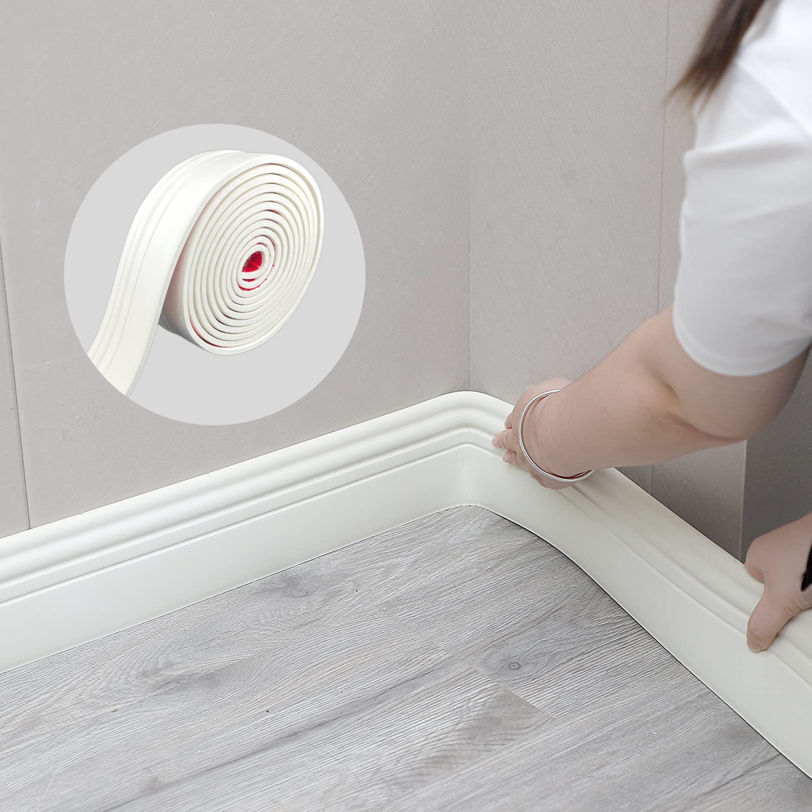 Oyezvary Flexible Baseboard Molding Trim Peel and Stick Rubber Wall Base Moulding 4 Inch by 10 Feet Self Adhesive Vinyl Cove Base Creamy White #LOZ0804O321