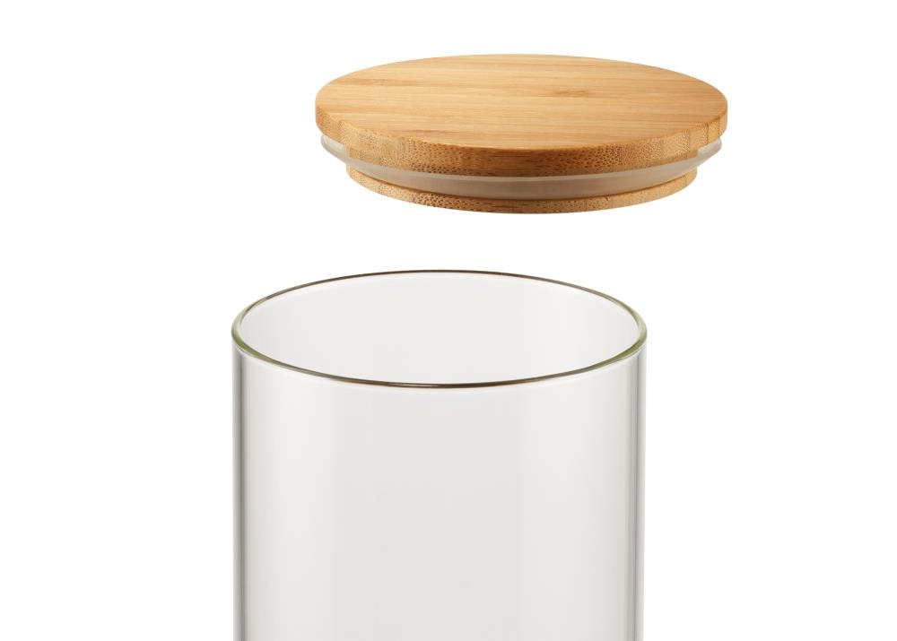 2.3 oz Clear Glass Tall Borosilicate Jar with Bamboo Lid (6 Pack)