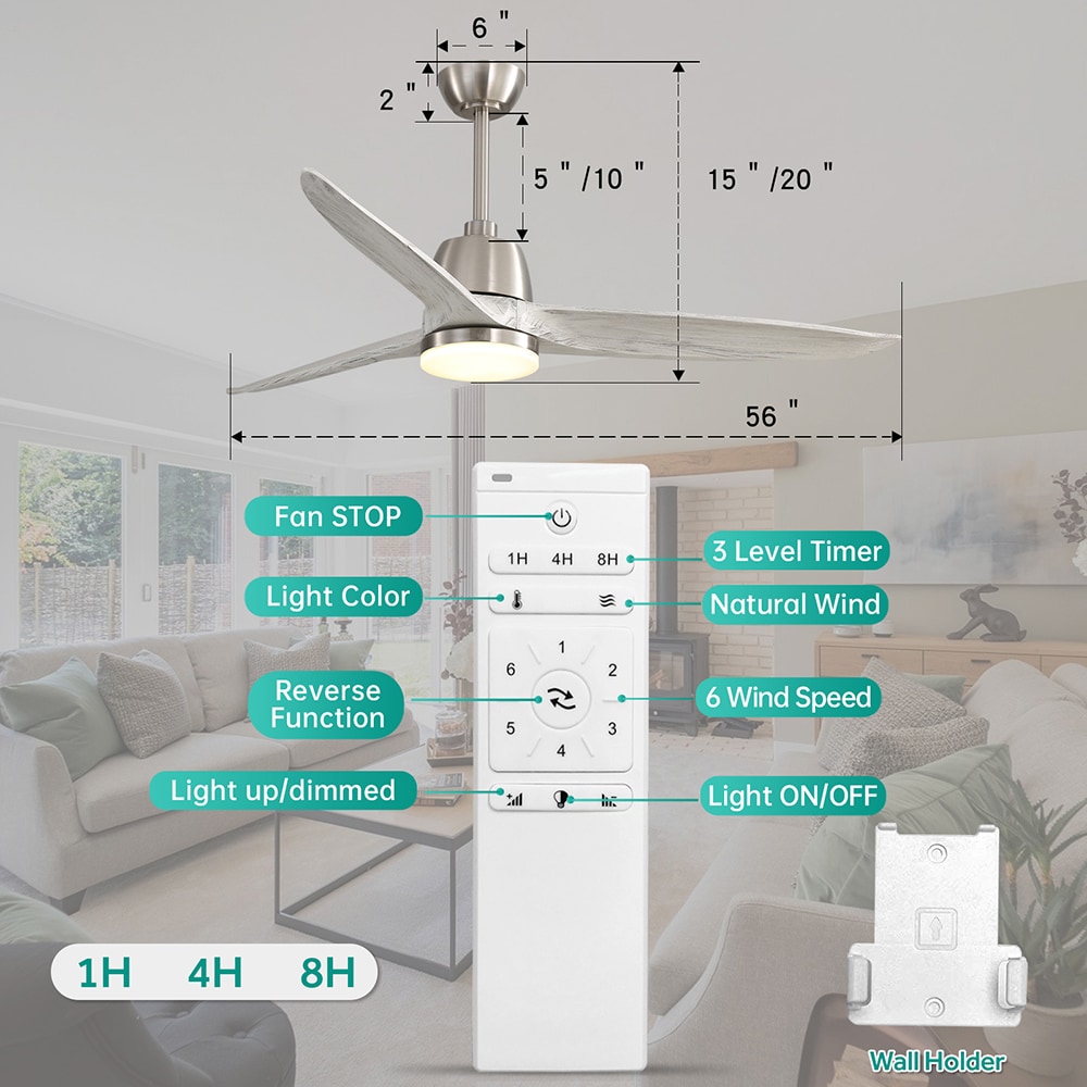 SINOFURN 56-in Sliver Indoor Downrod or Flush Mount Propeller Ceiling ...