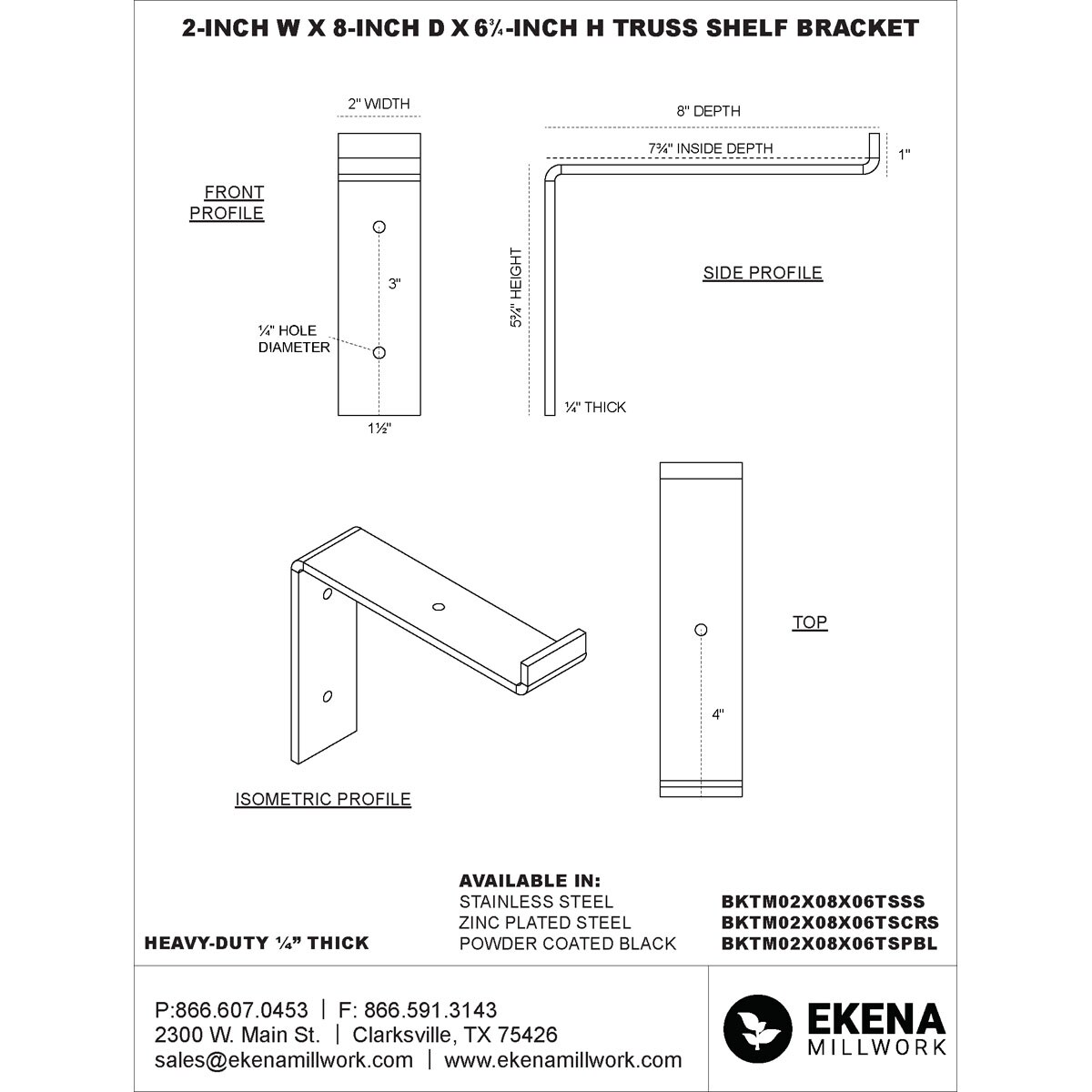 Ekena Millwork BKTM02X08X06TSSS Mending-Plates-Brackets-Braces - View #2