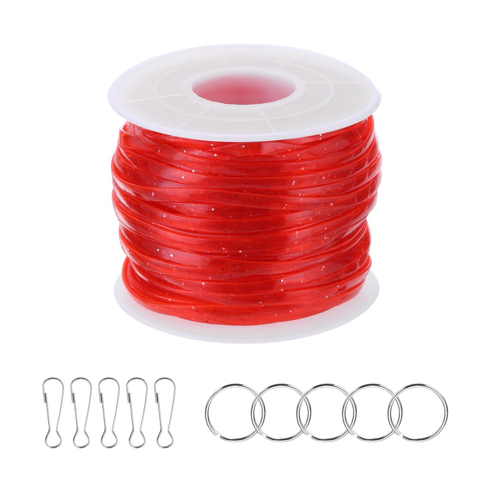 PATIKIL Lanyard String Kit Glitters Plastic Lacing Cord Gimp String Lanyard Weaving Kit with Lanyards Accessories for Jewelry Making DIY Crafts Bracelets Keychains Red
