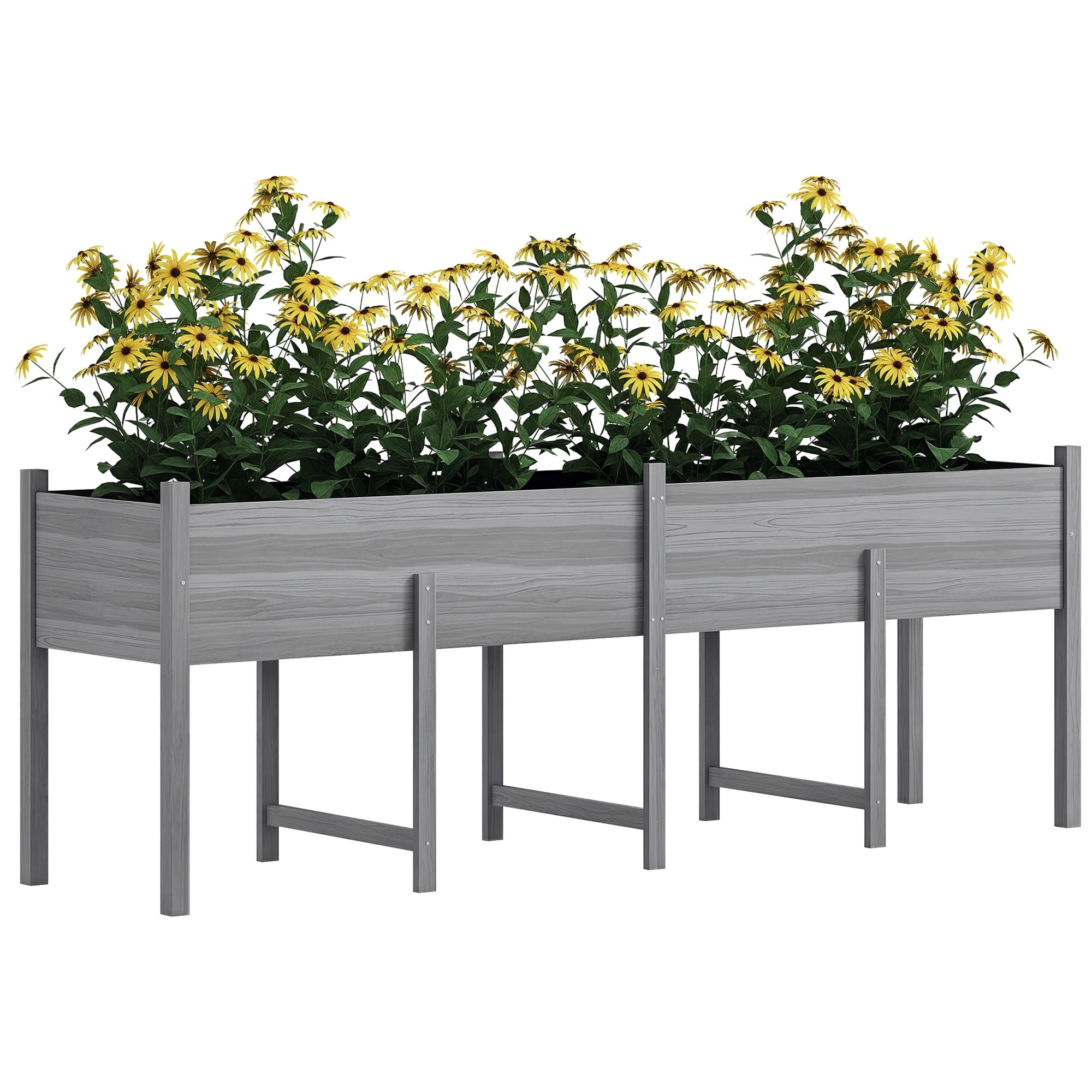 Outsunny 845-967V00GY 7.4' x 1.8' x 2.6' Raised Garden Bed Kit Extra Large Elevated Wood Planter Box with Legs  Drainage Holes 220 lbs. Capacity Gray