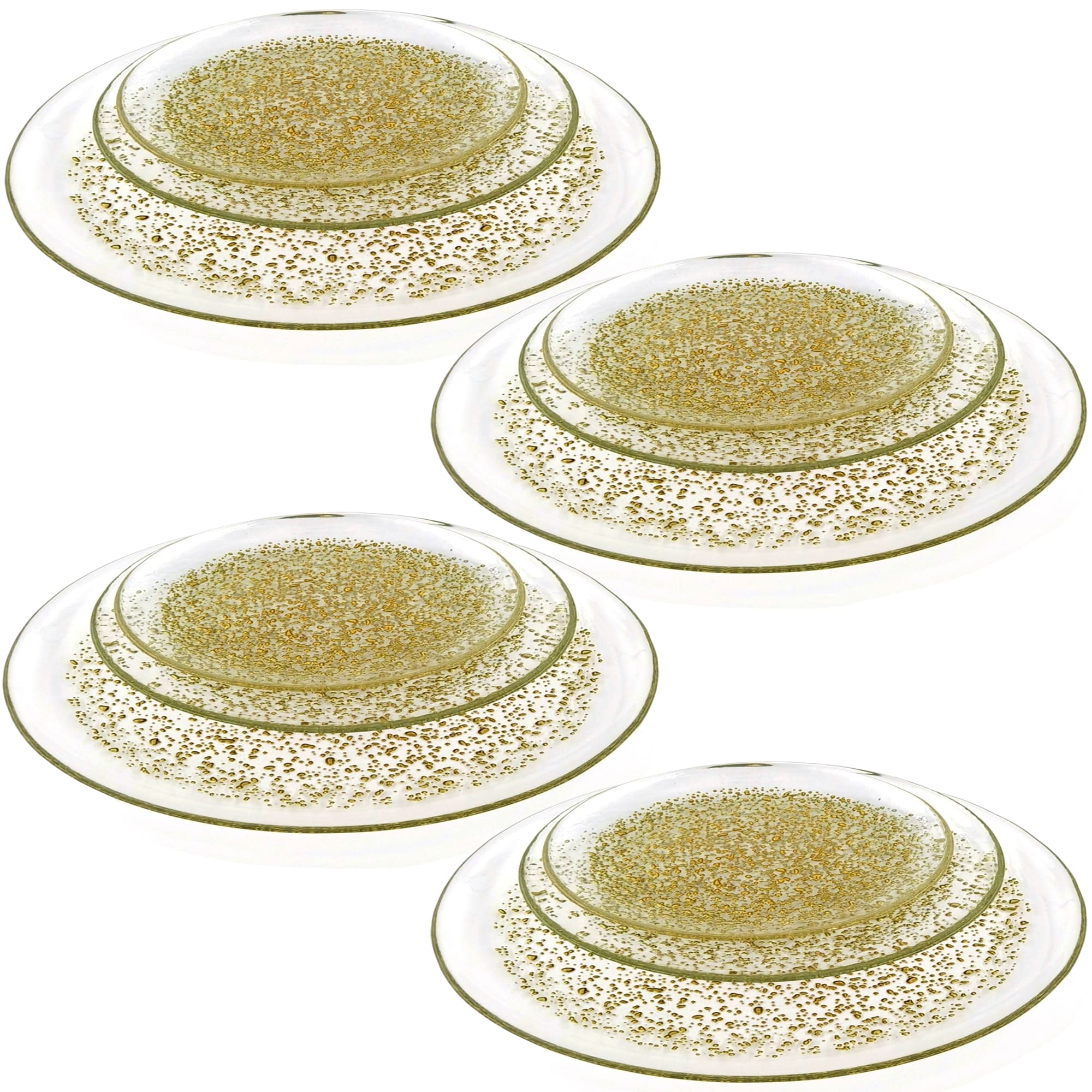 Slickblue 12-Piece Clear and Gold Glass Dinner Plate Set with Decorative Pebble Pattern for Entertaining