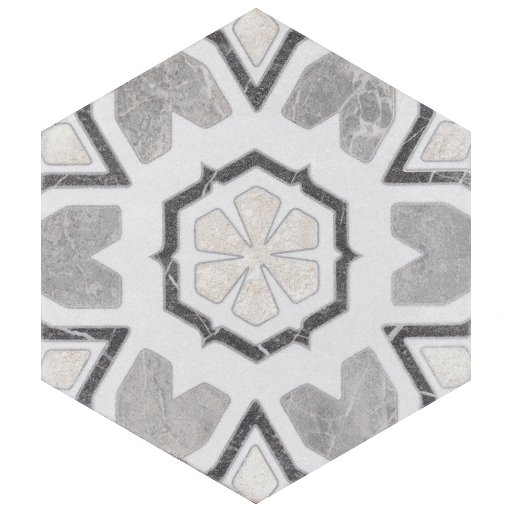 Affinity Tile FACMZXD1 Mazzo Hex Deco Chroma 8-1/2-in x 9-3/4-in Glazed Porcelain Encaustic Hexagon Standard Floor and Wall Tile ( 3.96-sq ft Carton )