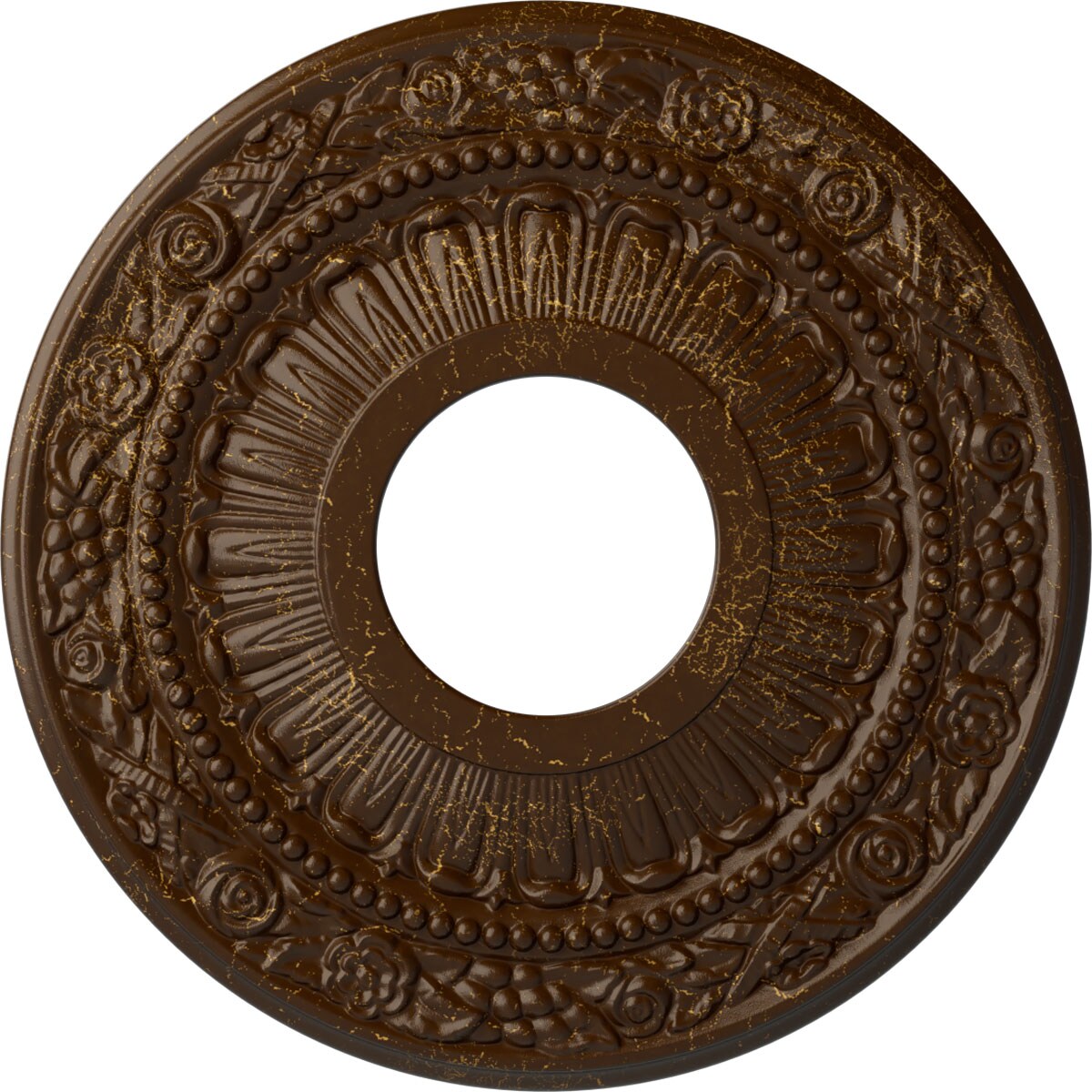 Ekena Millwork CM12NARBC Nadia 12.125-in W x 12.125-in L Painted Root Beer Crackle Polyurethane Whole Ceiling Medallion