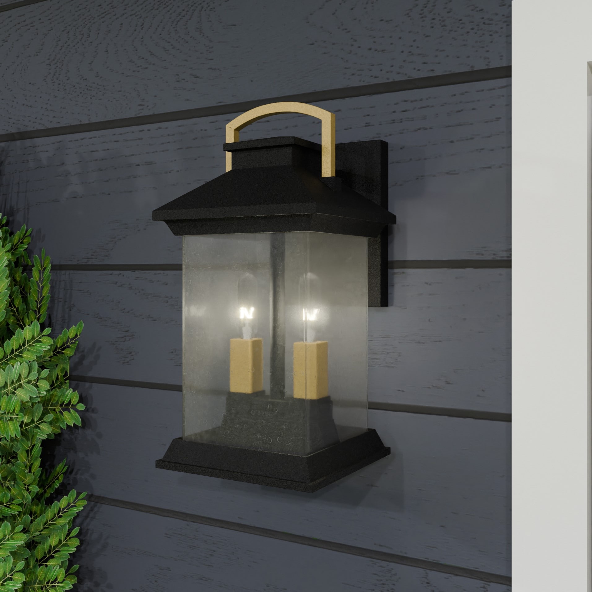 Henderson Black and Gold Outdoor Wall Lantern with Clear Glass