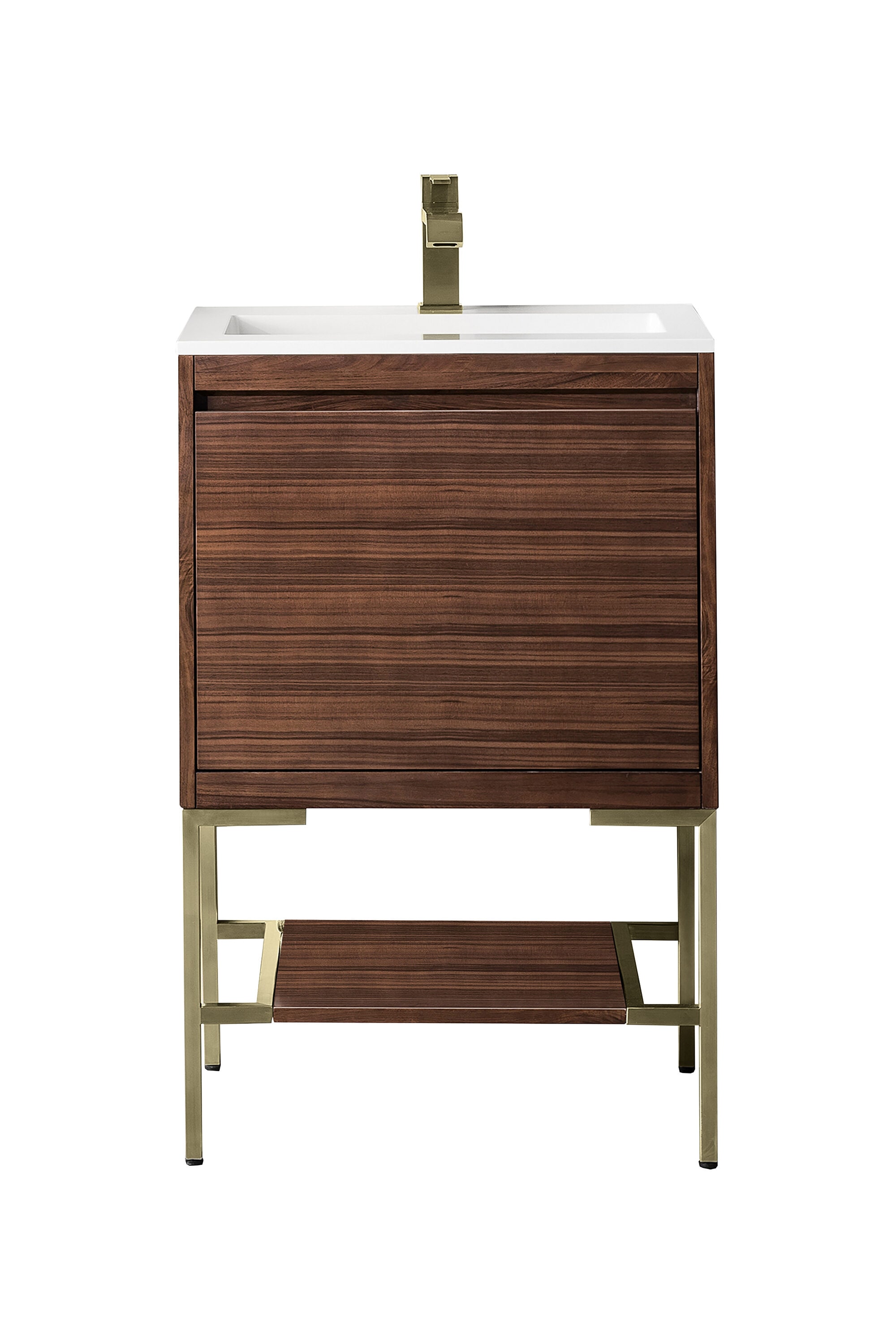 James Martin Vanities 805-V23.6-W-CB-GW Mantova 24-in Mid-century Walnut Single Sink Bathroom Vanity with Glossy White Engineered Stone Top