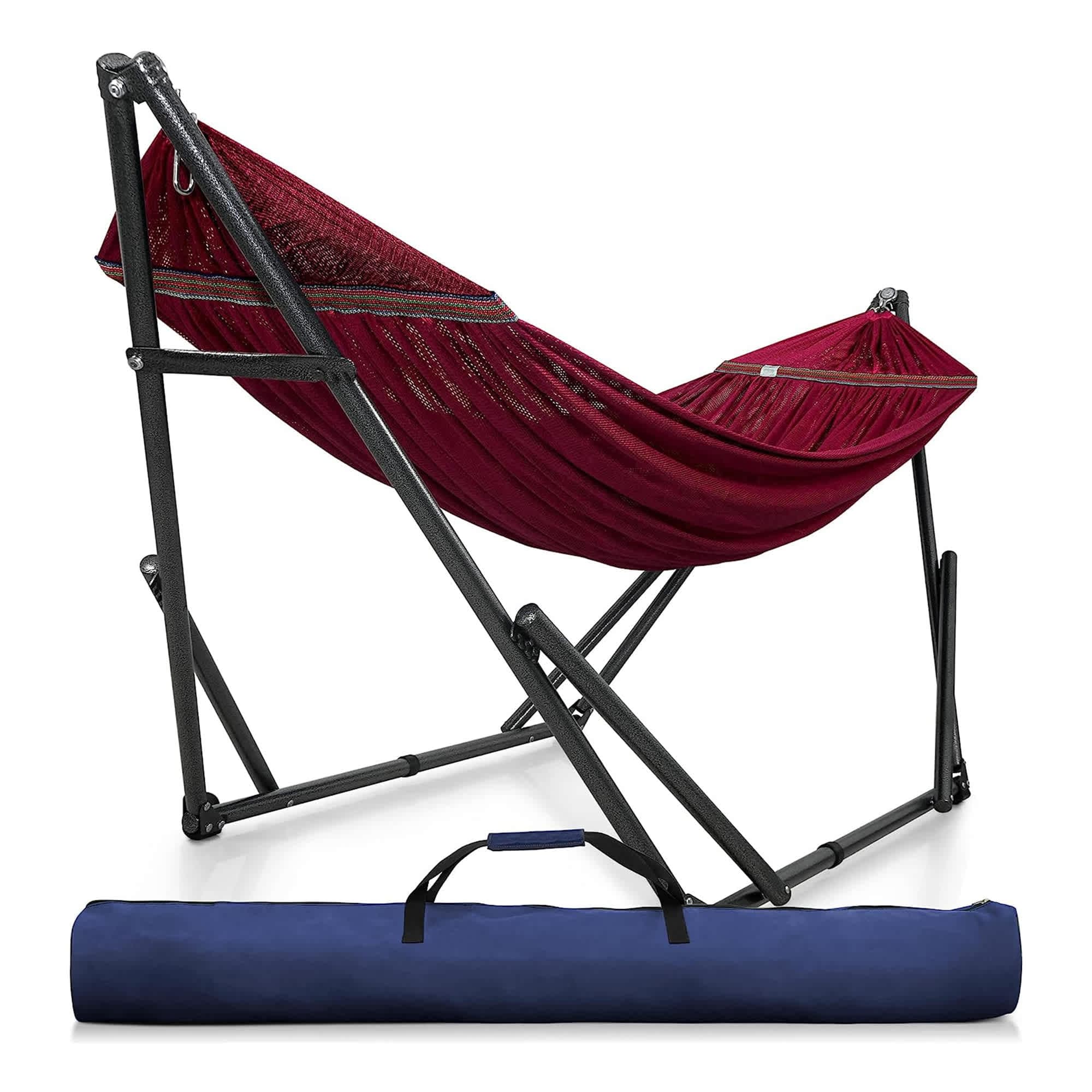 Tranquillo 321631 Adjustable Collapsible Camping Hammock Stand with Foldable Sturdy Noiseless Stand for Active Life Carry Bag Included Red