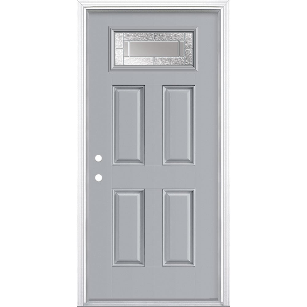 Masonite 3420006 Focus 36-in x 80-in x 4-9/16-in Fiberglass 1/4 lite Right-hand inswing Infinity Gray Painted Prehung Front Door with Brickmould Insulating core