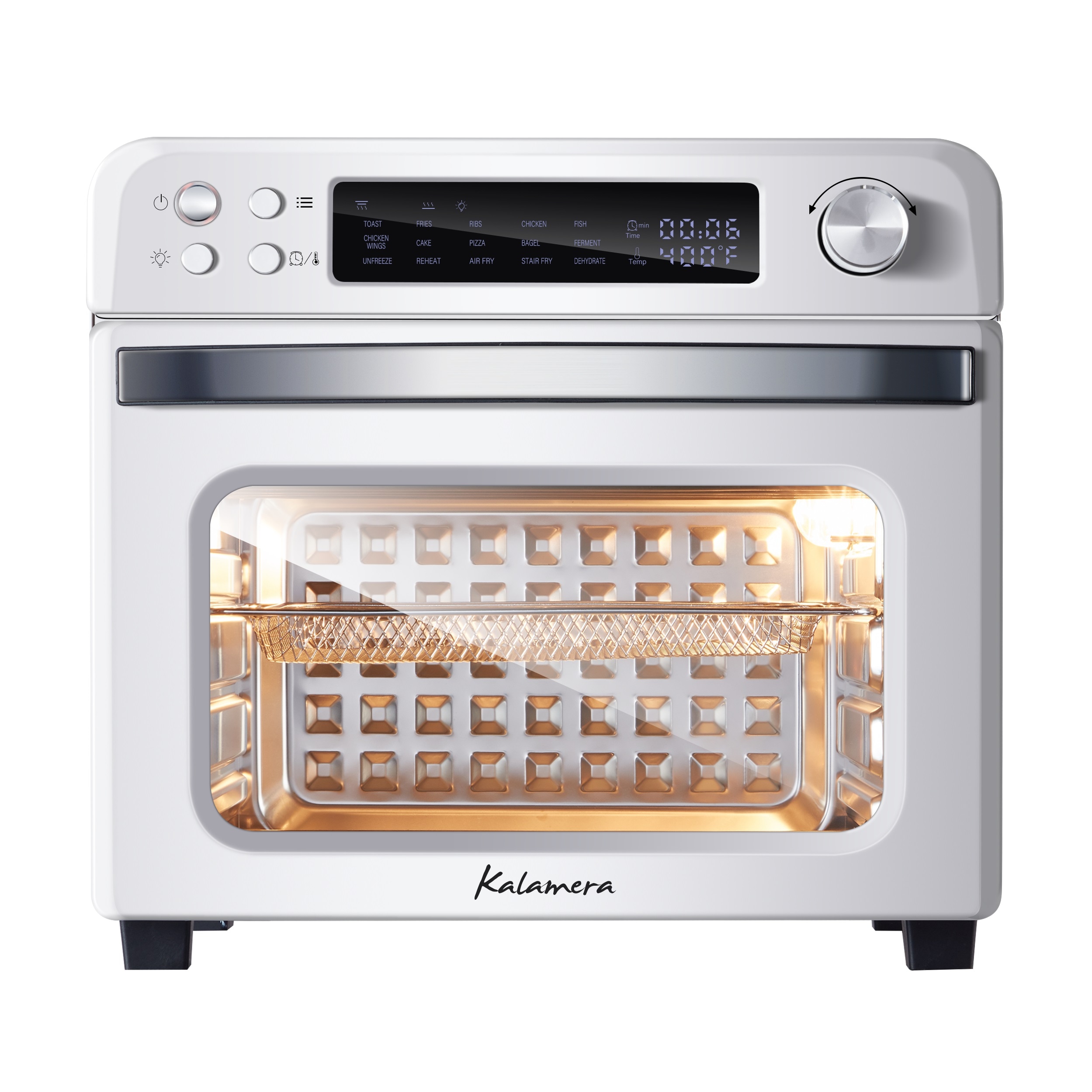 Kalamera 20 qt. 1700-Watt White Air Fryer Toaster Oven Preset Menu Program Cavity