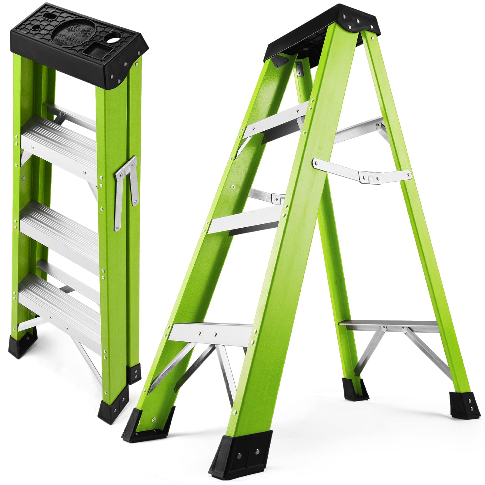 Rbied 330 Lb Fiberglass Ladder Single Sided Stepladder For Electrical Engineering Construction Insulation Ladder Green
