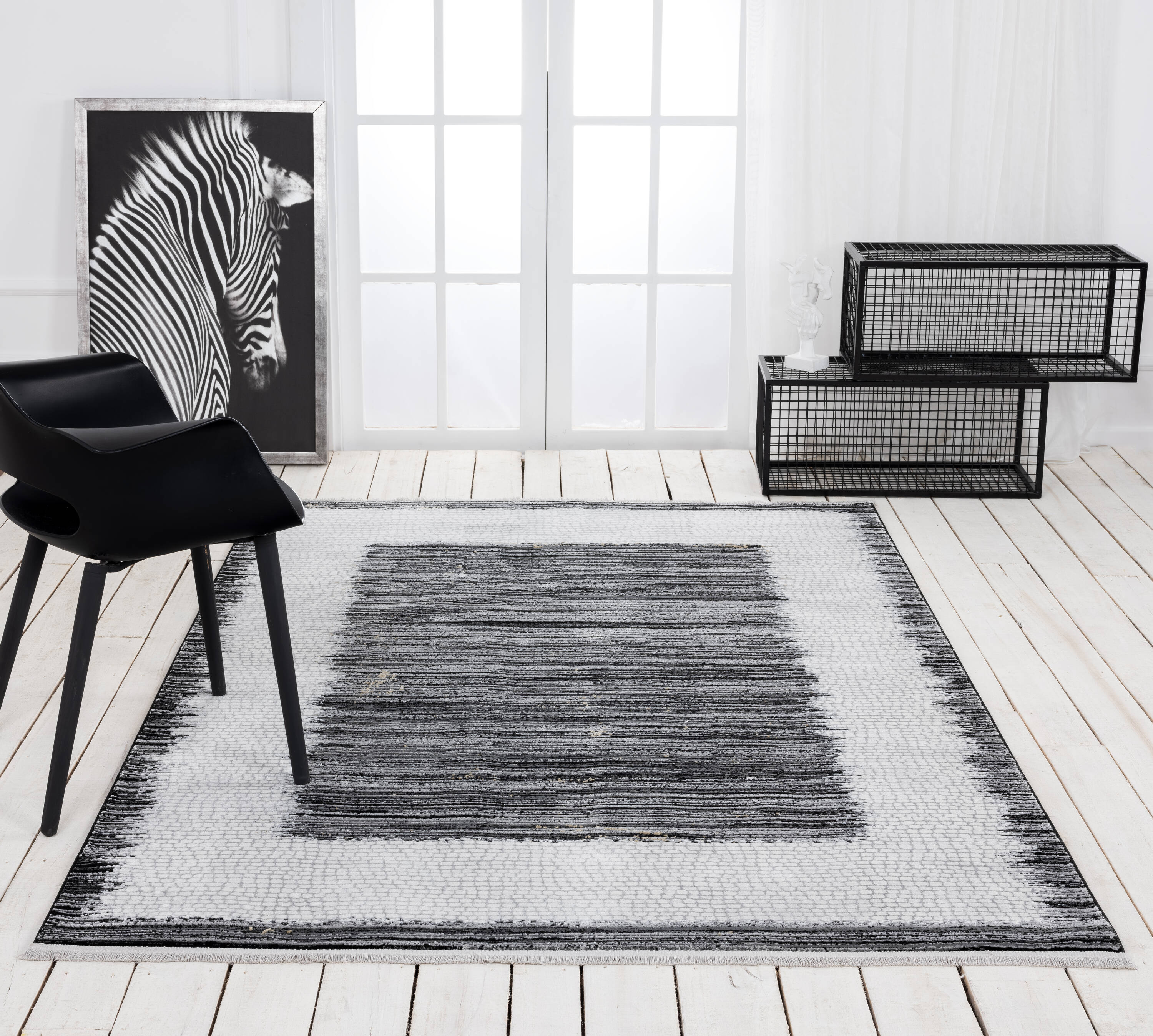 MDA Rugs Xanthos 8 X 11 (ft) Gray/Black Indoor Border Area Rug in the ...