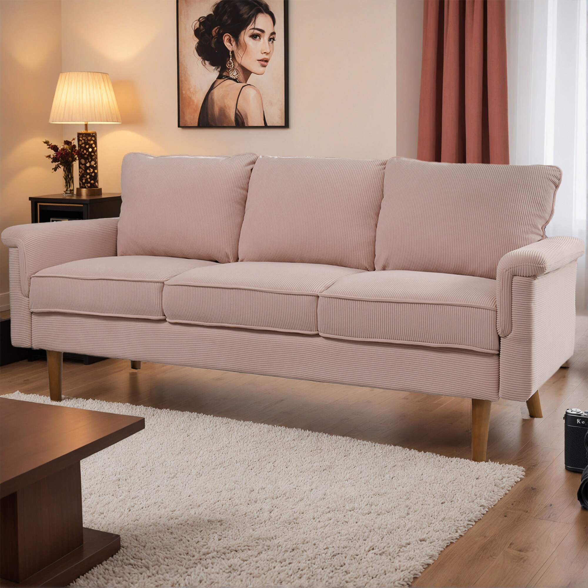 weaxty HMBGLS770 71.4-in Modern Pink 3 -seater Sofa