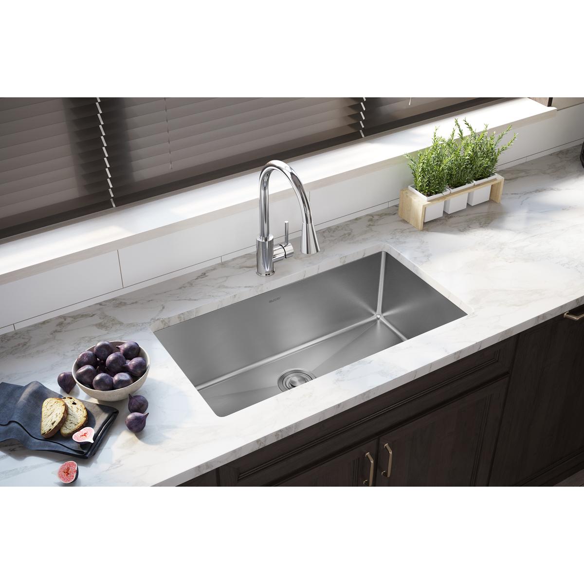 Crosstown Undermount 32.5-in x 18-in Polished Satin Stainless Steel Single Bowl Kitchen Sink | - Elkay EFRU311610T