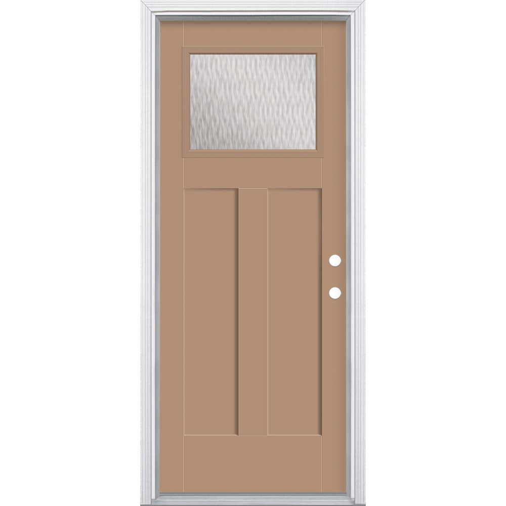 Masonite 627907 32-in x 80-in x 4-9/16-in Fiberglass Craftsman Left-hand inswing Warm Wheat Painted Prehung Front Door with Brickmould Insulating core