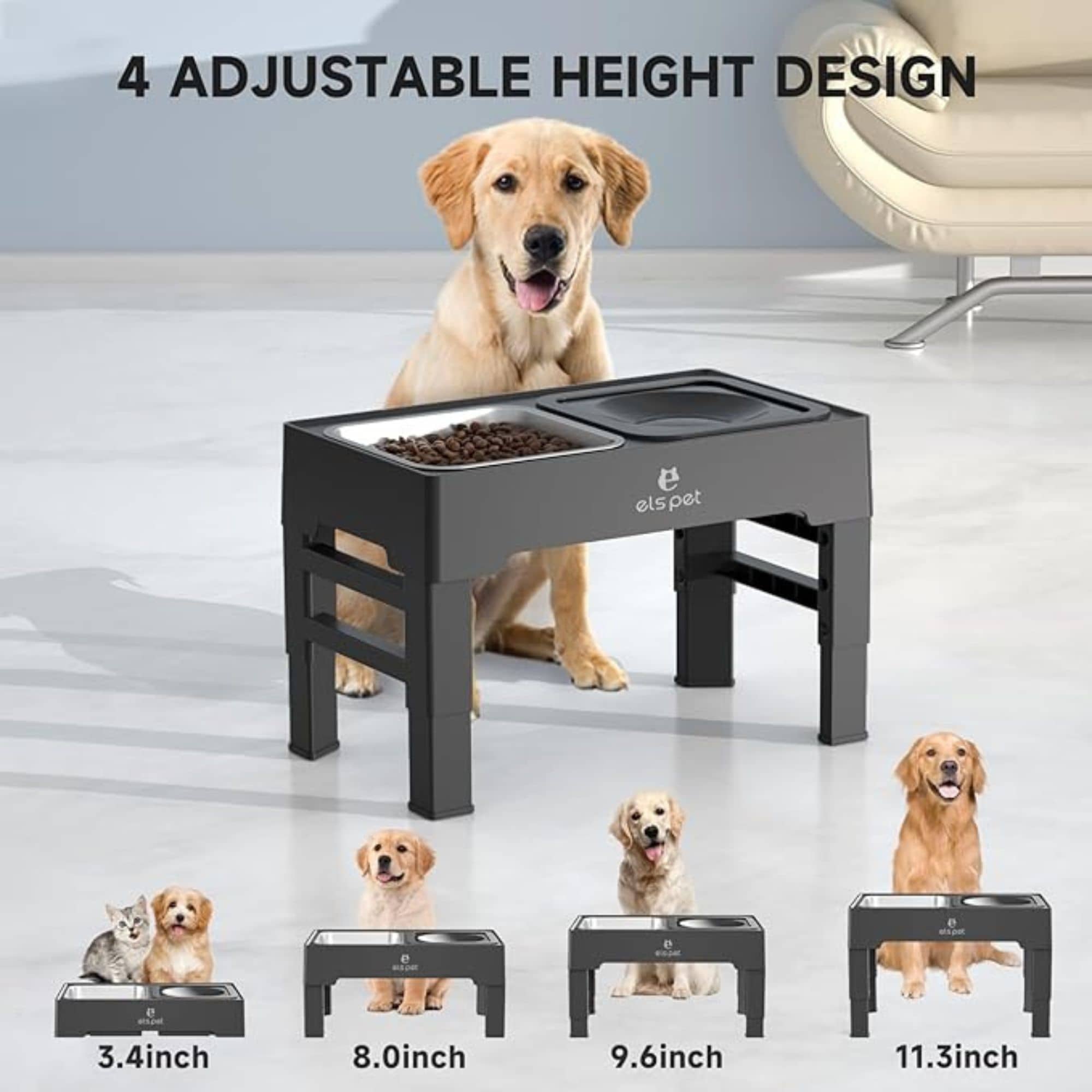 Els Pet Elevated Stainless Steel Feeding Station with Dual Bowls