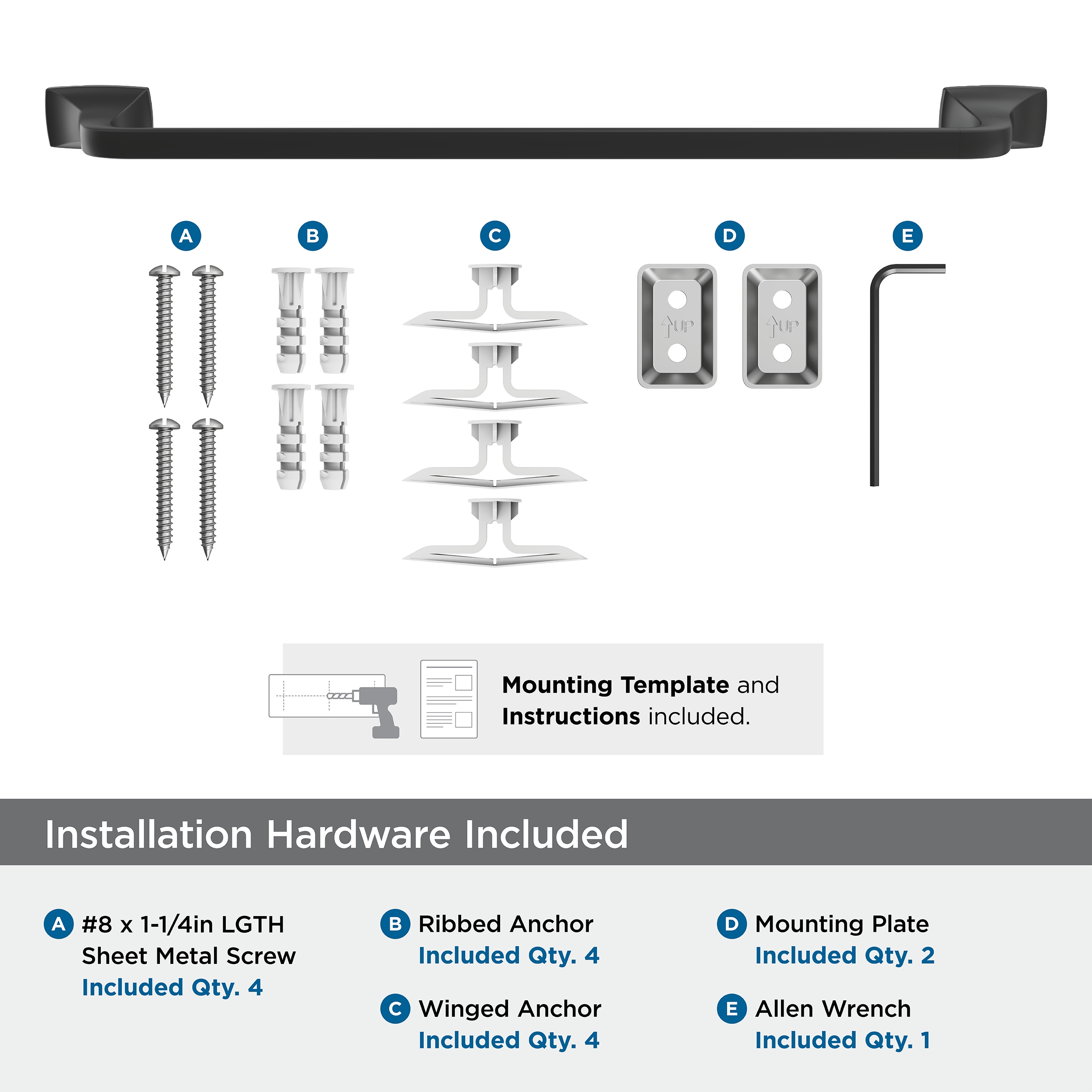 Matte Black 24-Inch Wall Mounted Towel Bar