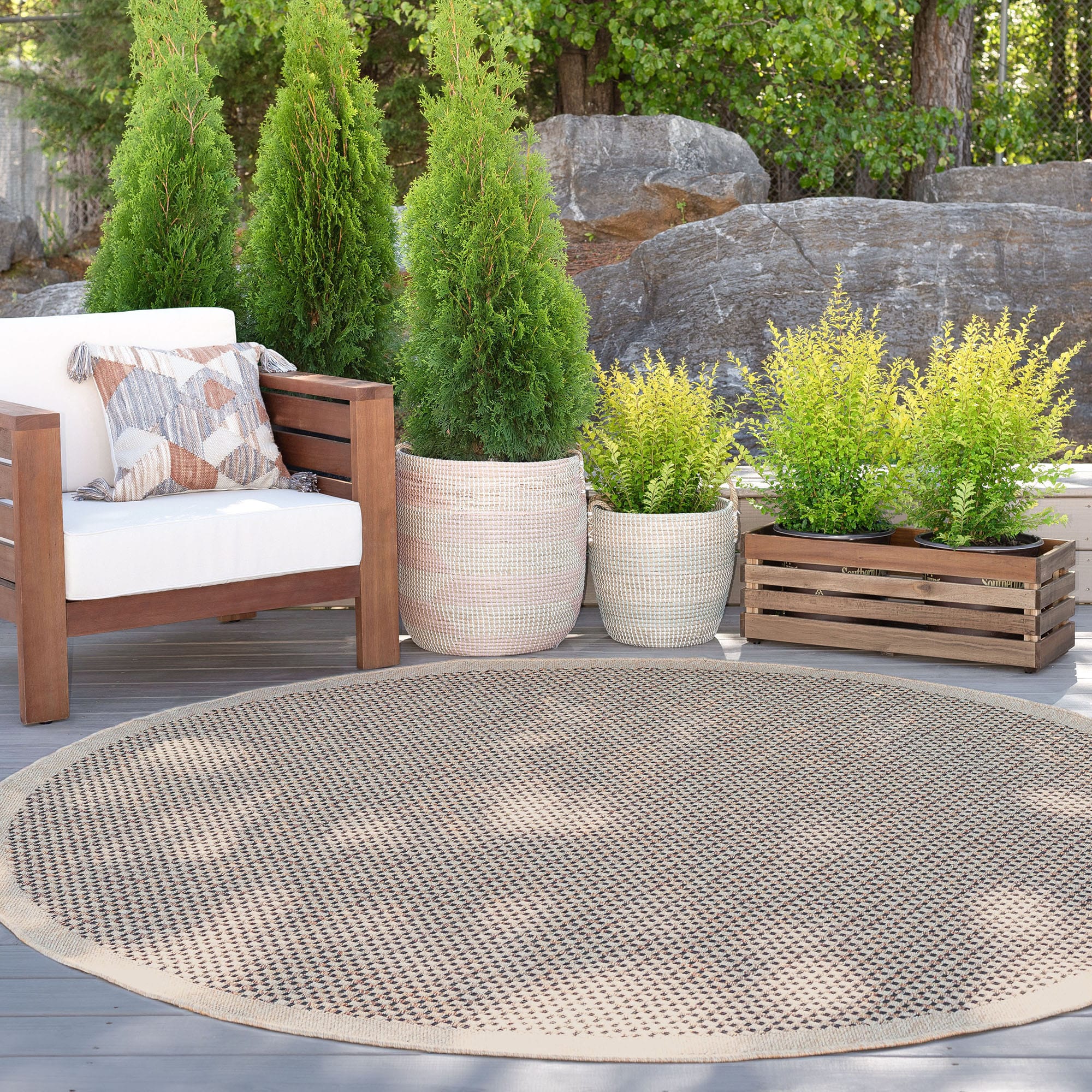 Tayse DEN1003 8RND Denver 8 x 8 (ft) Loomed Polypropylene Beige Round Indoor/Outdoor Area rug