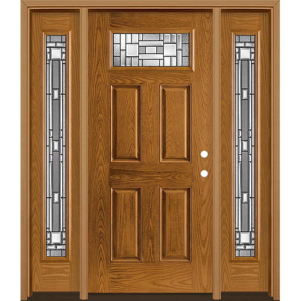 Masonite 3421081 Naples 64-in x 80-in x 4-9/16-in Fiberglass 1/4 lite Left-hand inswing Oakcrest Stained Prehung Front Door with Sidelights with Brickmould Insulating core