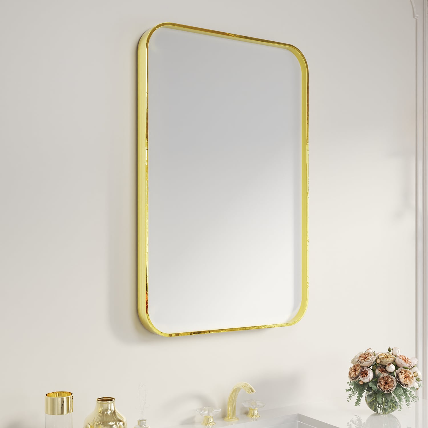 waterpar WPLO-2122 24-Inches x 36-Inches Polished Rectangle Bathroom Vanity Mirror ( Gold )
