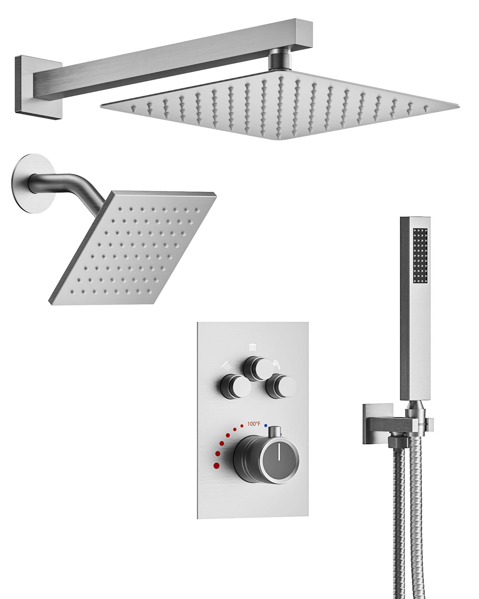 YAWWALK - 7-Sprays 12 in. and 6 in. Wall Mount Dual Fixed and Handheld Shower Head 2.5 GPM in Bru...
