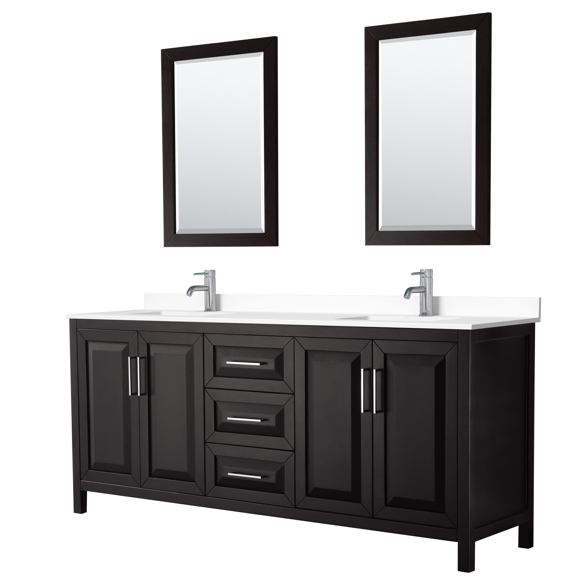 Wyndham Collection WCV252580DDEWCUNSM24 Daria 80-in Dark Espresso with Polished Chrome Trim Undermount Double Sink Bathroom Vanity with White Cultured Marble Cultured Marble Top (Mirror Included)