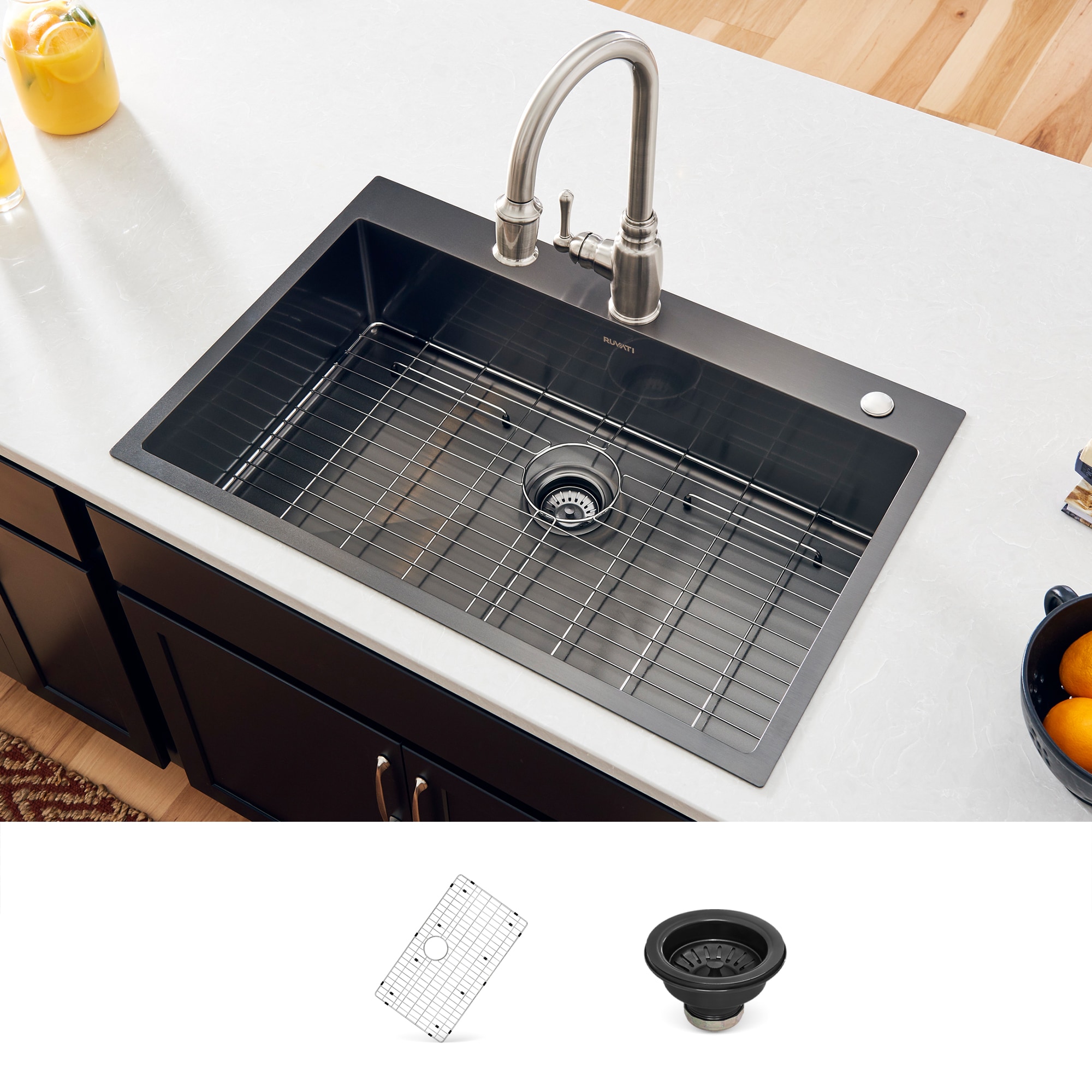 Ruvati RVH5005BL Terraza Drop-in 33-in x 22-in Stainless steel Single bowl 16 -Gauge Kitchen Sink