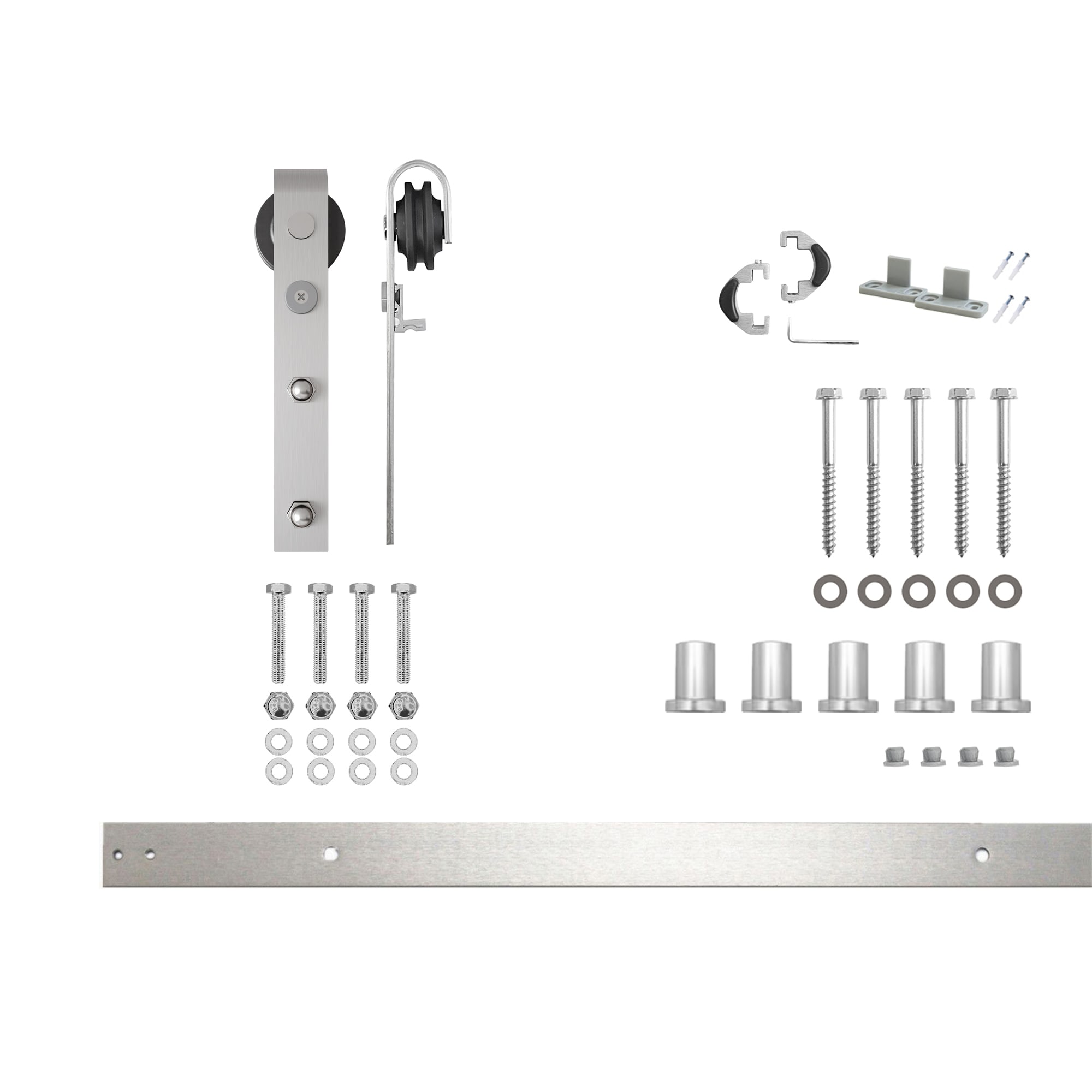 HOMACER YT1DNZ072C 72-in Brushed Brushed Nickel Indoor J-strap Single Barn door hardware kit
