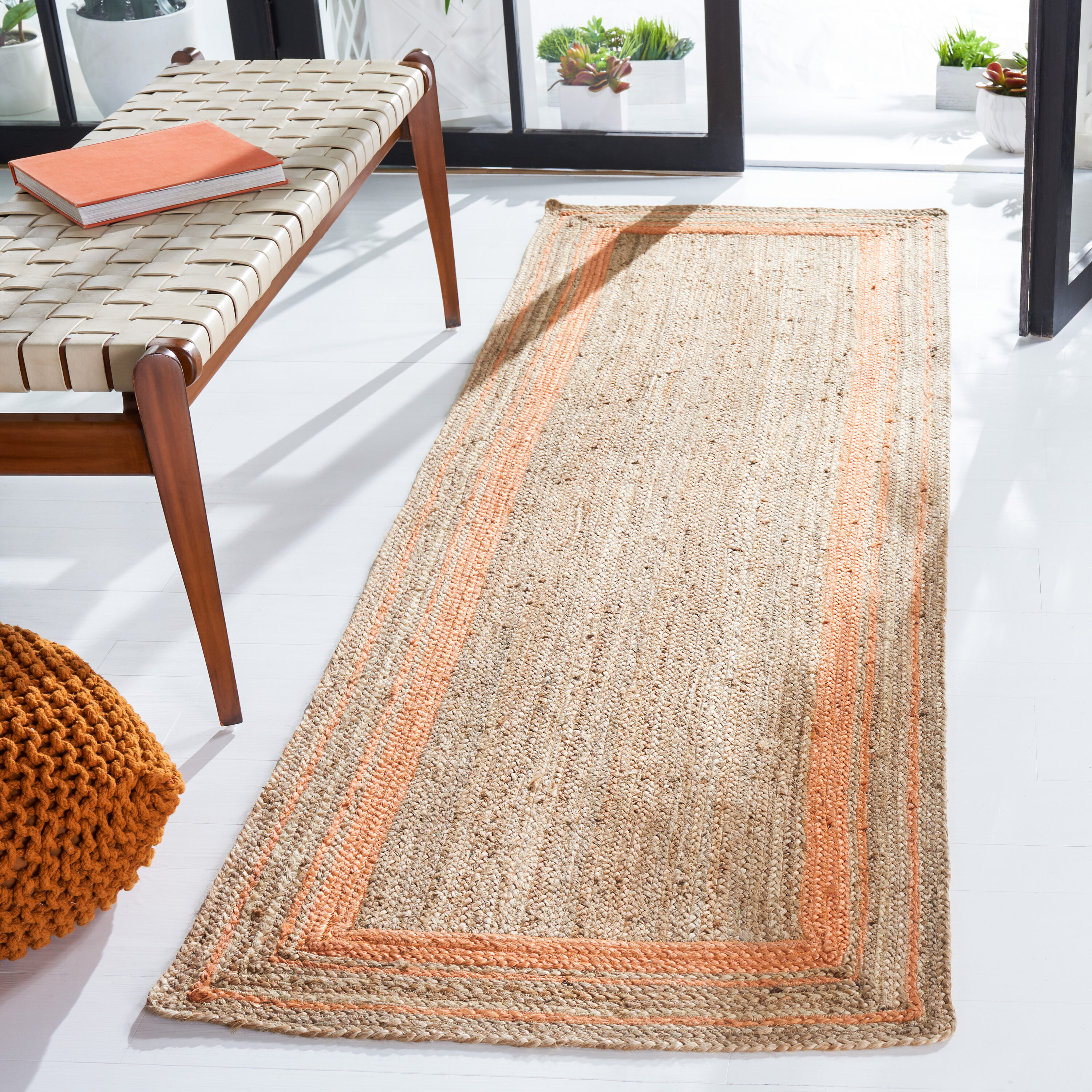  Natural Fiber 109 Orange/Natural Solid / Tonal 2ft-6in x 8ft Runner Rug