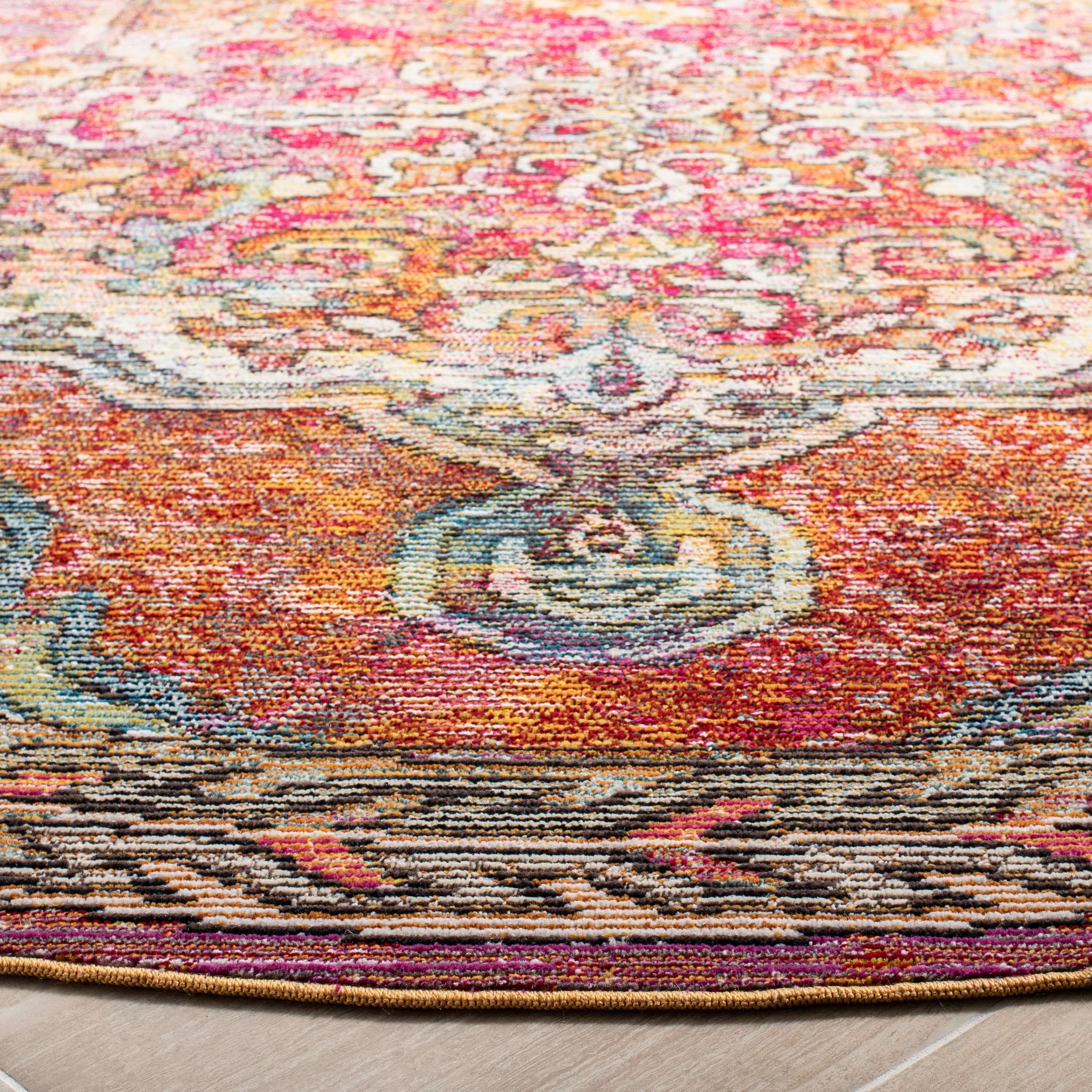Light Blue Synthetic Medallion Reversible Round Area Rug
