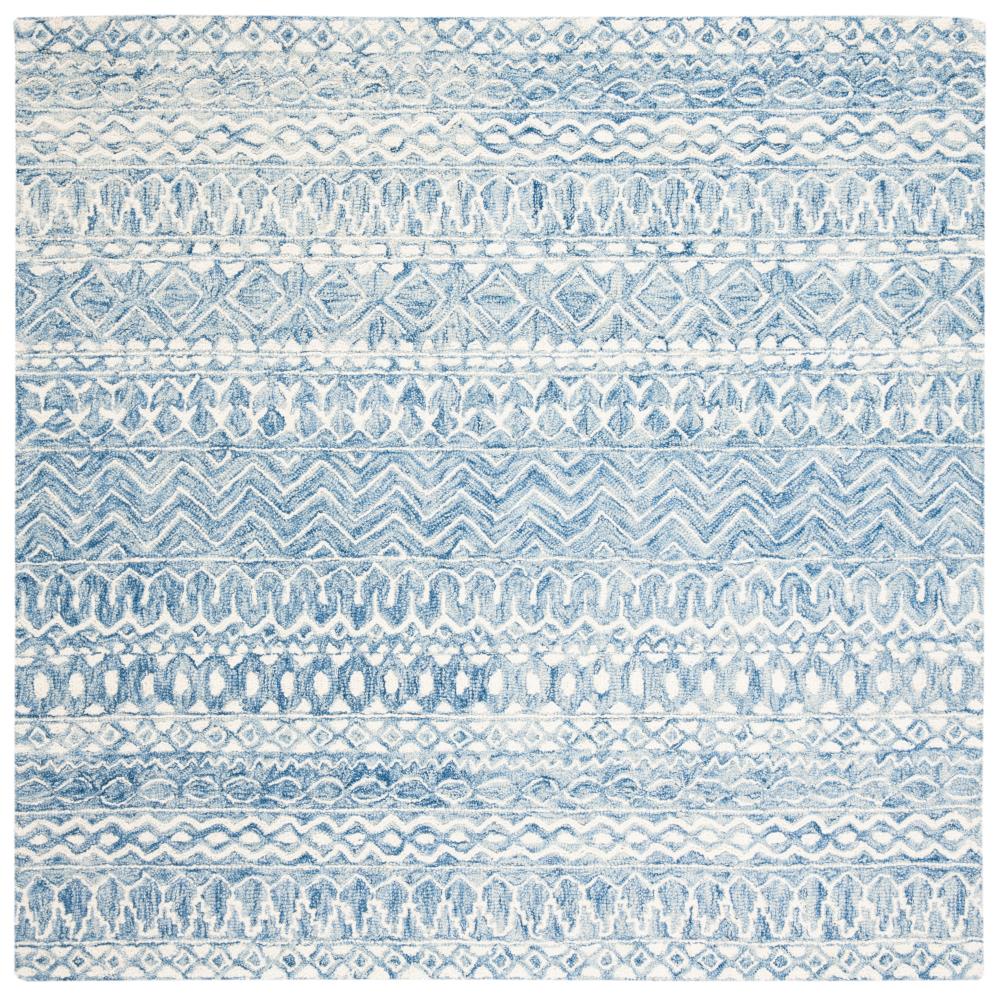 Safavieh MLP502M-5SQ Micro-Loop Alsace 5 x 5 (ft) Tufted Wool Blue/Ivory Square Indoor Abstract Southwestern Area rug