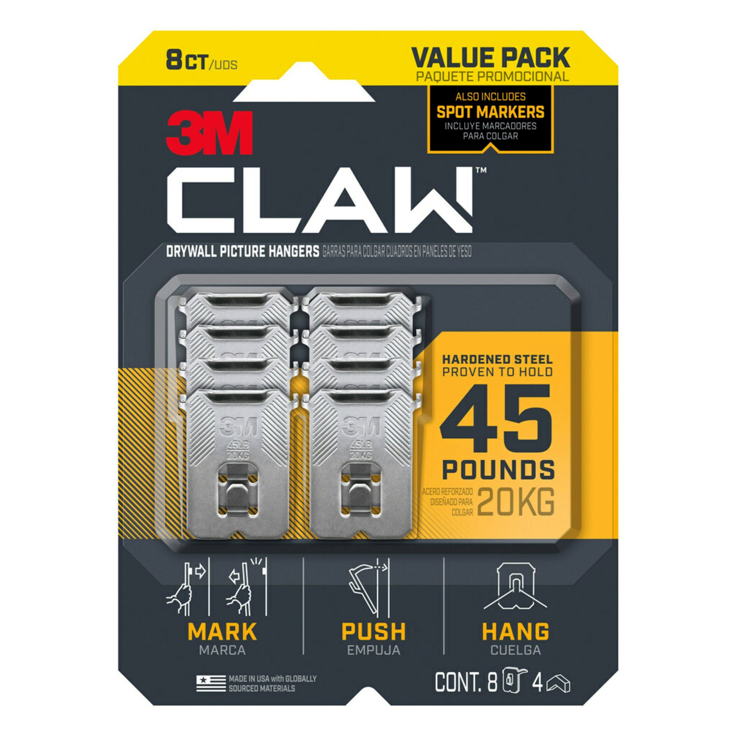 3M 3m Claw Drywall Picture Hangers 25lb with Temporary Spot