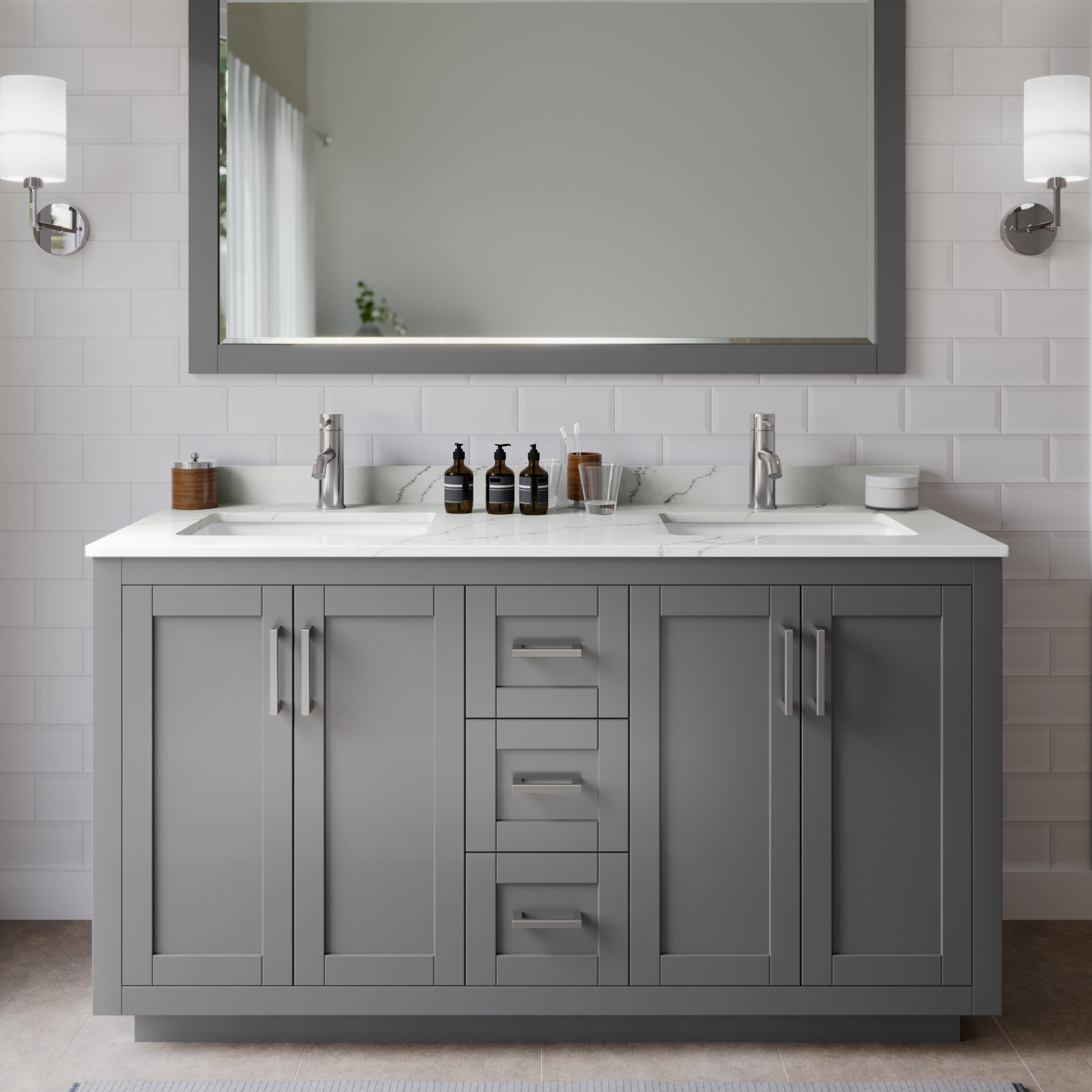Wyndham Collection WCF292960DKGGTUNSMXX Miranda 60-in Dark Gray Undermount Double Sink Bathroom Vanity with Giotto Quartz Top