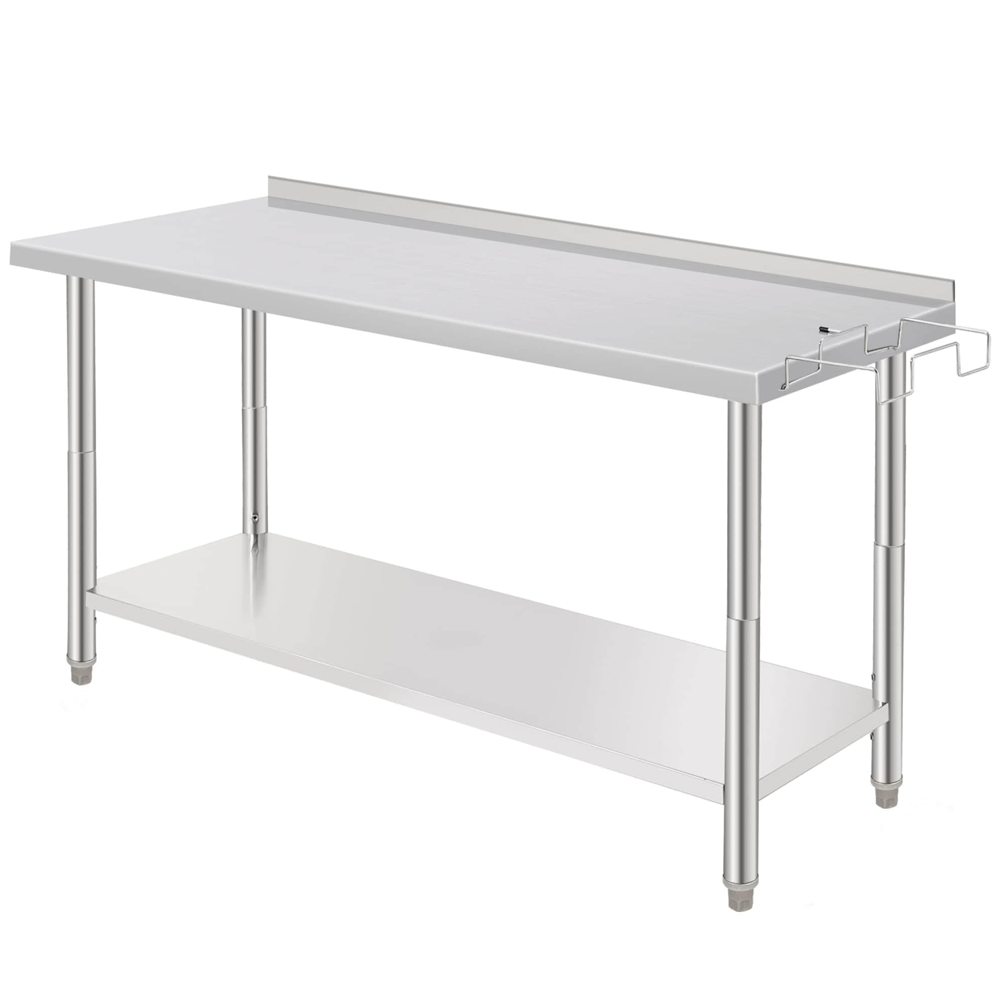 IdealHouse Heavy Duty Stainless Steel Work Table 60x24x35 in Adjustable Undershelf NSF Certified Commercial Prep Station for Kitchen Restaurant Laboratory Garage Catering Without castors With tailgate