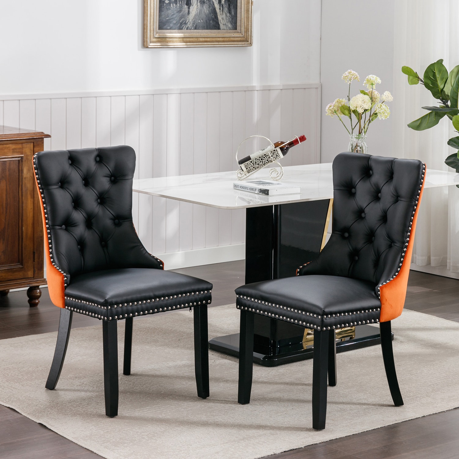Mondawe MO-AA90197 Contemporary/Modern Faux Leather Upholstered Dining Side Chair (Wood Frame)