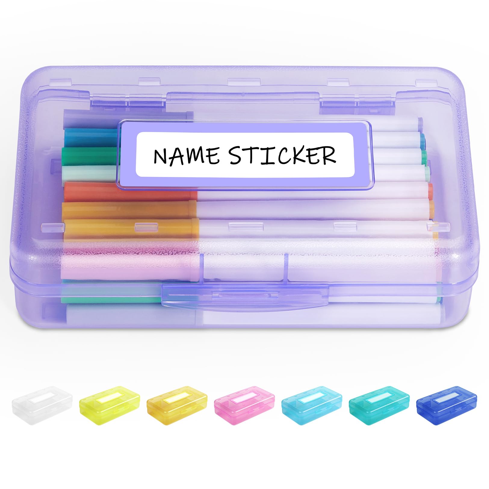 Afoxsos  Large Hard Pencil Box with Personalized Writable Label Stickers Clear Plastic Crayon Organizer for Kids and Adults