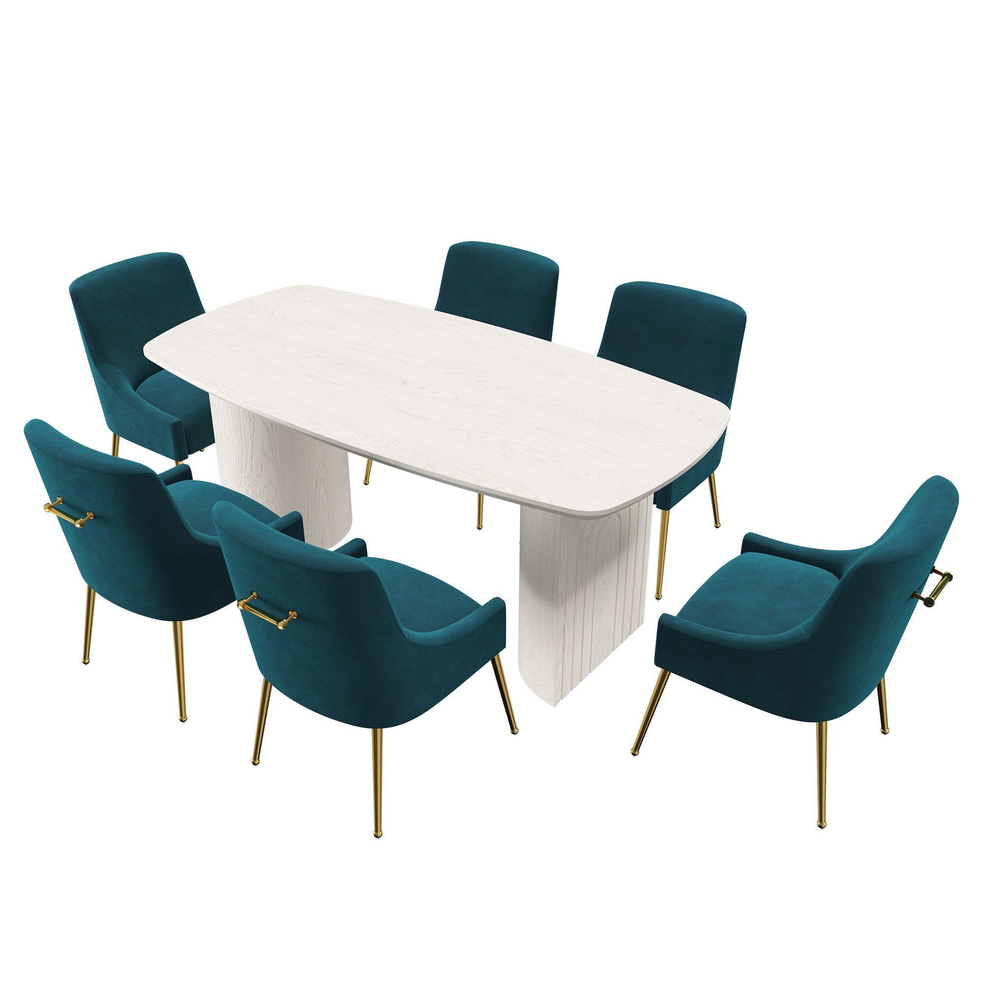 Clihome CL-1660A700LG Blueish Green Chair/White Table Contemporary/Modern Dining Room Set with Rectangular Table ( Seats 6 )