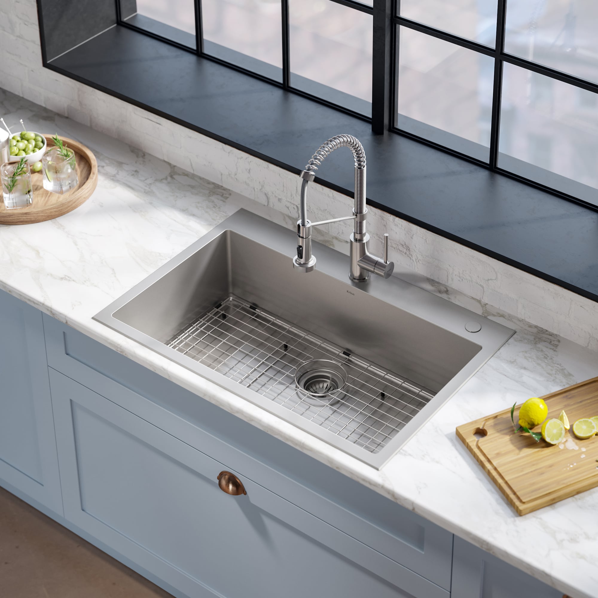 allen + roth The Dennison Dual-mount 33-in x 22-in Stainless Steel Single  Bowl 2-Hole Workstation Kitchen Sink All-in-one Kit in the Kitchen Sinks  department at