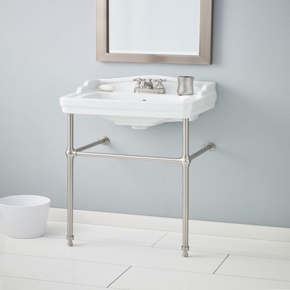 Cheviot Essex White/Brushed Nickel Stainless Steel Wall-mount Console Sink  with Base (18-in x 24-in x 36.5-in) in the Console Sinks department at