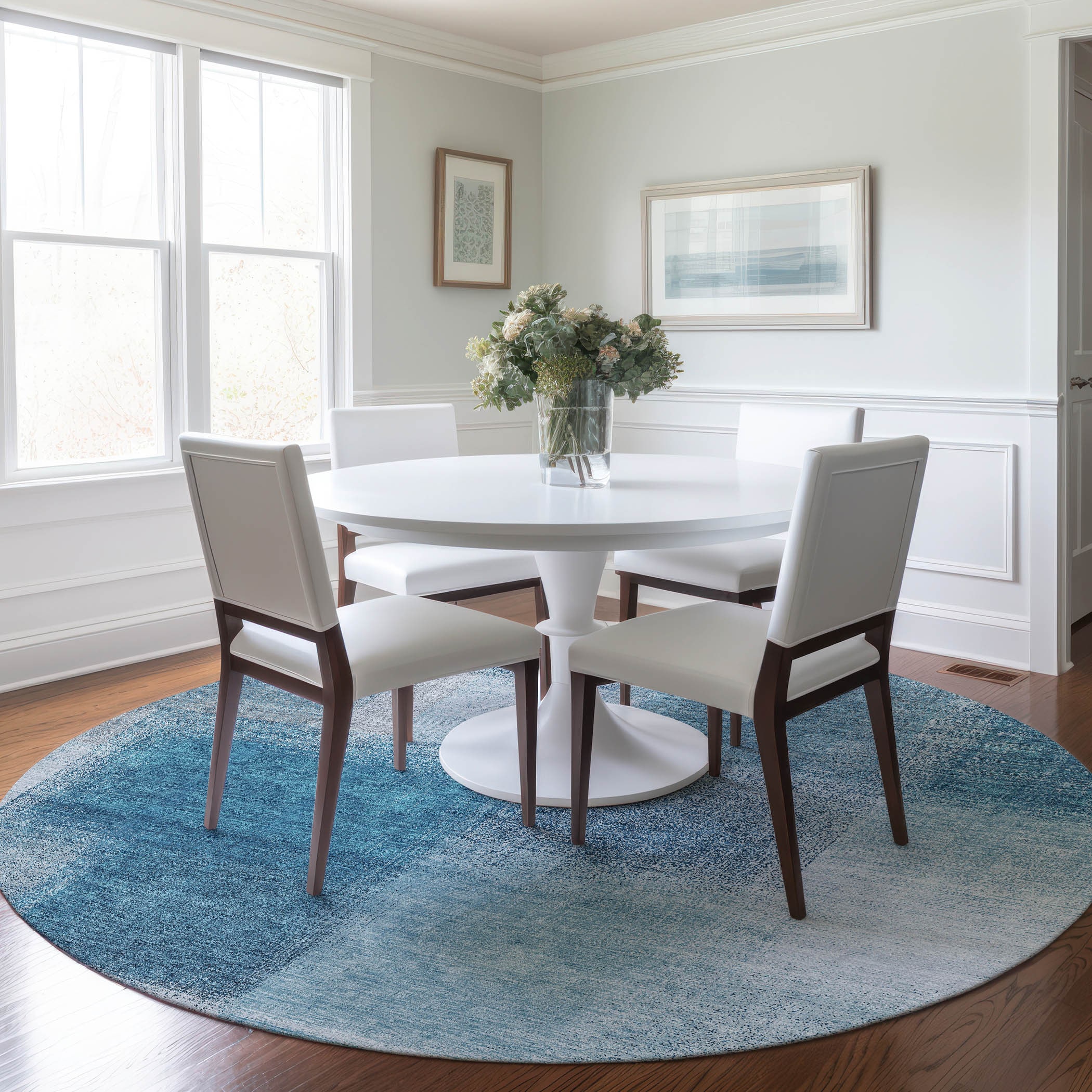 Addison Rugs ACN742DN8RO Chantille ACN742DN 8 x 8 (ft) Polyester Denim Round Indoor/Outdoor Geometric Machine washable Area rug