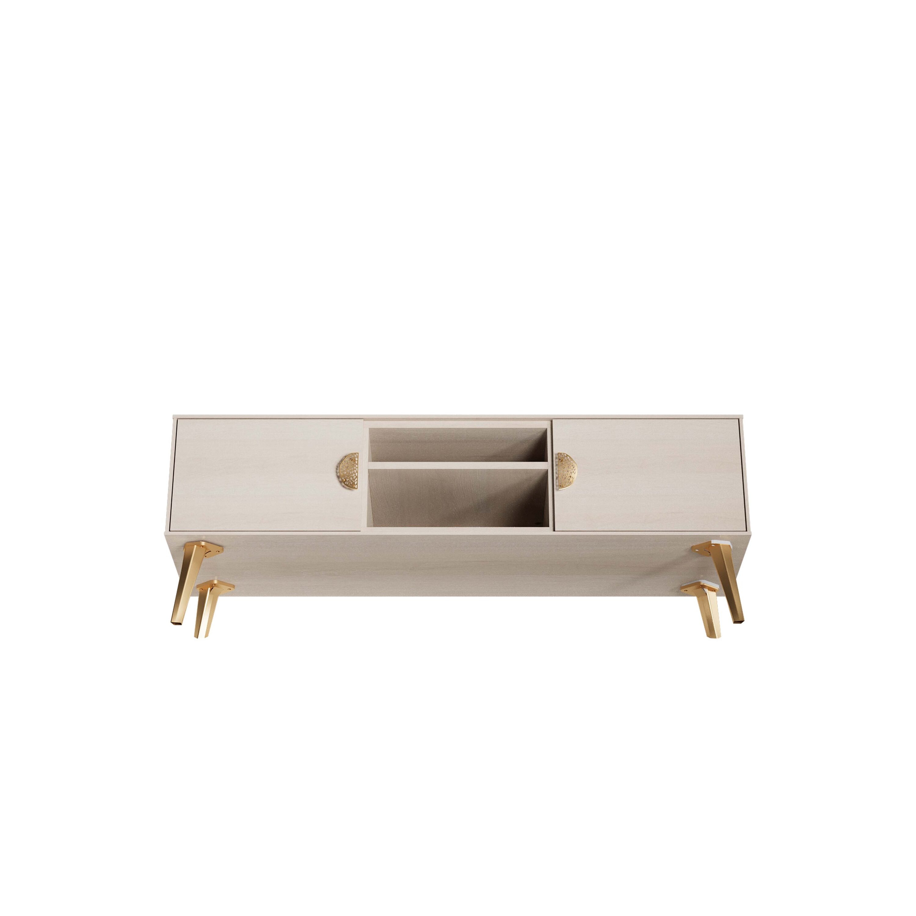 Haley White Wood Mid-Century Modern TV Stand with Cabinet