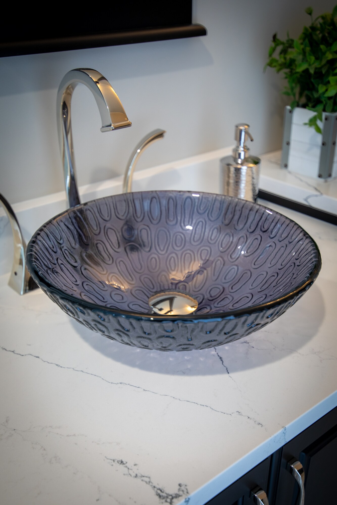 Eden Bath Gray Glass Vessel Round Modern Bathroom Sink (14.25-in x 14. ...