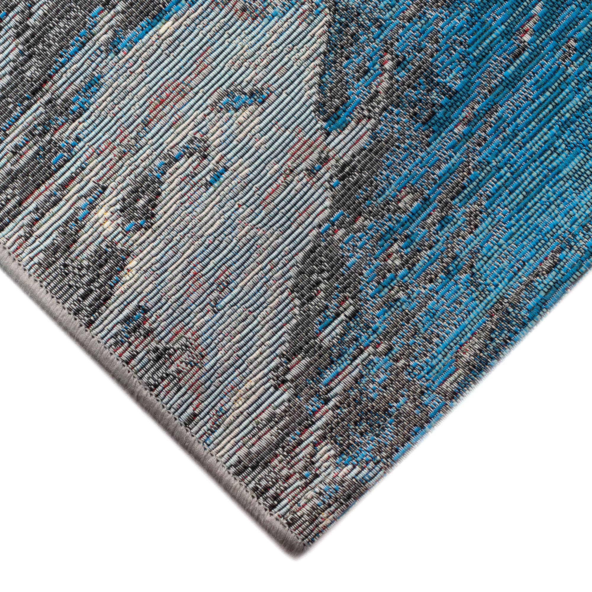 Gray and Blue Abstract Synthetic Rectangular Rug