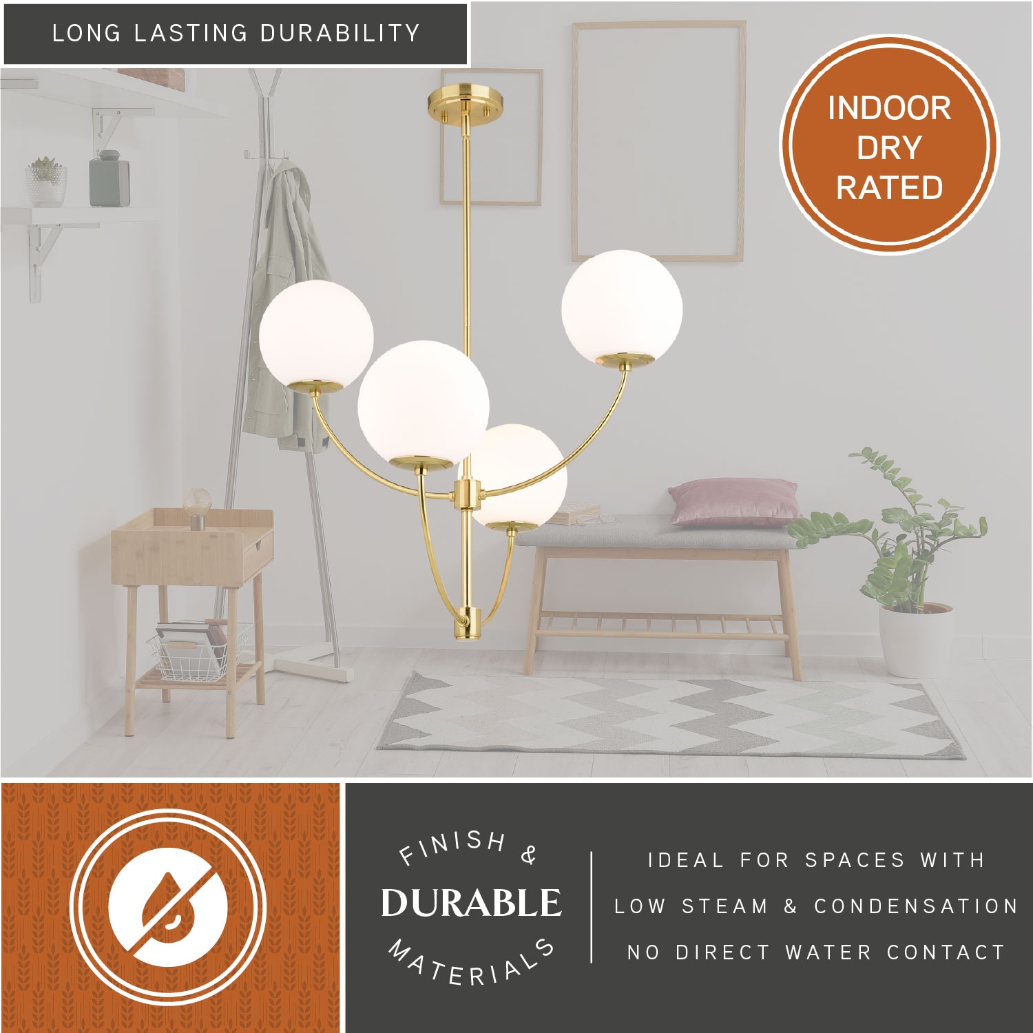 Avers 26" Gold Brass Mid-Century Modern Chandelier with White Globe Glass