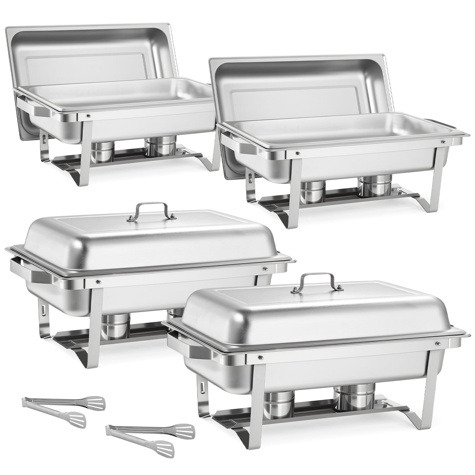 GIVIMO 9-qt 4-Pack Stainless Steel Rectangle Chafing Dish Set Buffet Food Warmer with Hollow Handle 2 Food Tongs Lid and Fuel Holder for Banquet Party and Wedding #LW038GIVSS1089