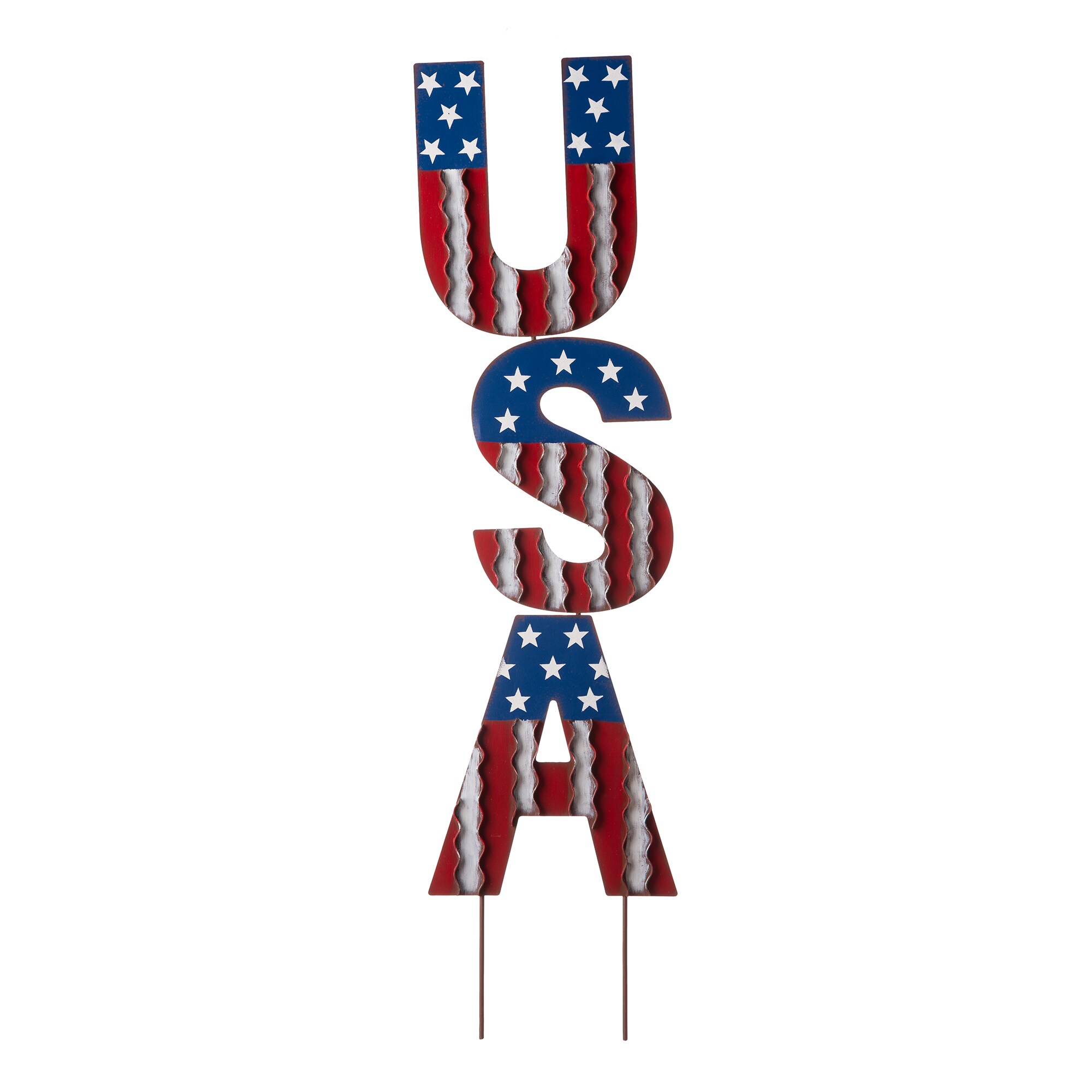 Glitzhome 2004000008 Metal Outdoor Free standing decoration Sign Stars 4th of July Decor
