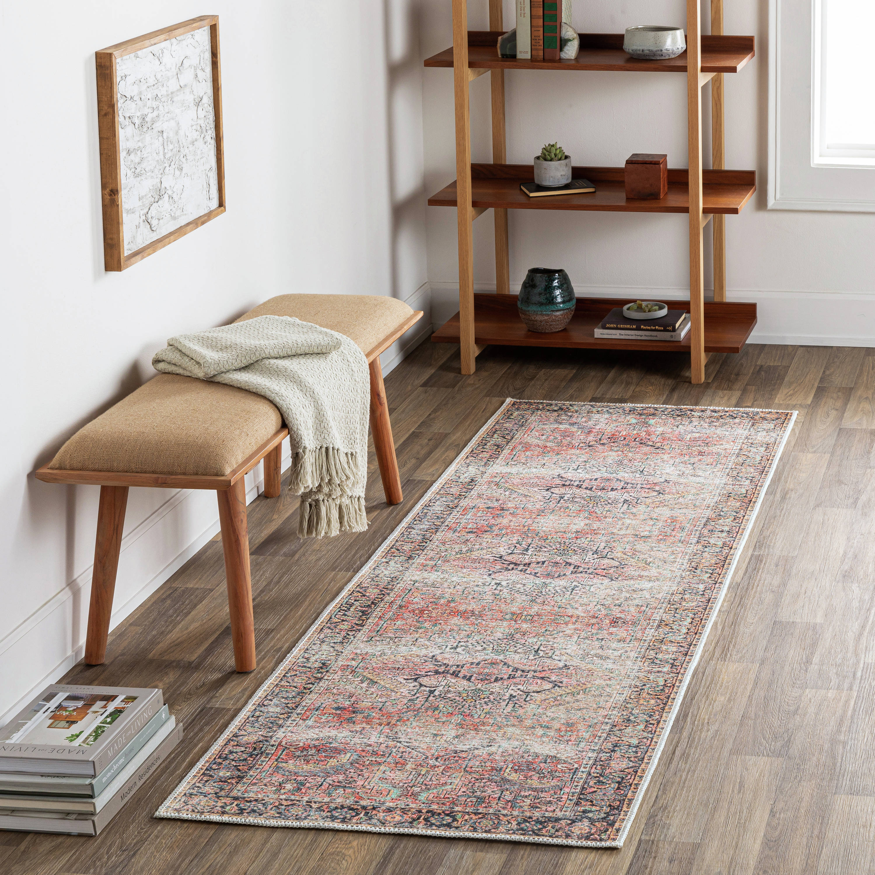 Livabliss KMR2303-2773 Kemer 3 x 8 (ft) Polyester Rust Rectangular Indoor Medallion Oriental Machine washable Runner rug