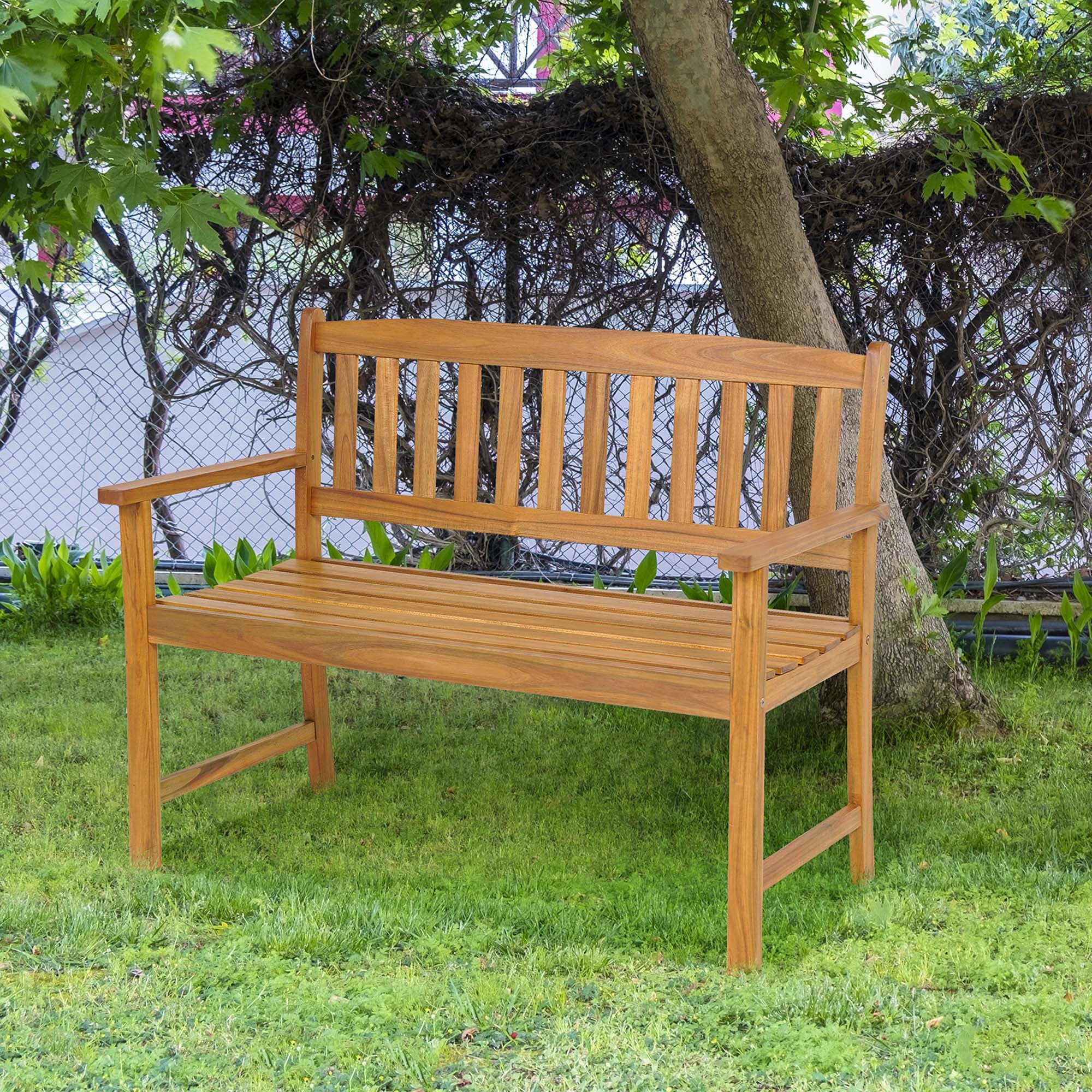 Costway 43-in W x 34-in H Natural Acacia Garden Bench in the Patio ...